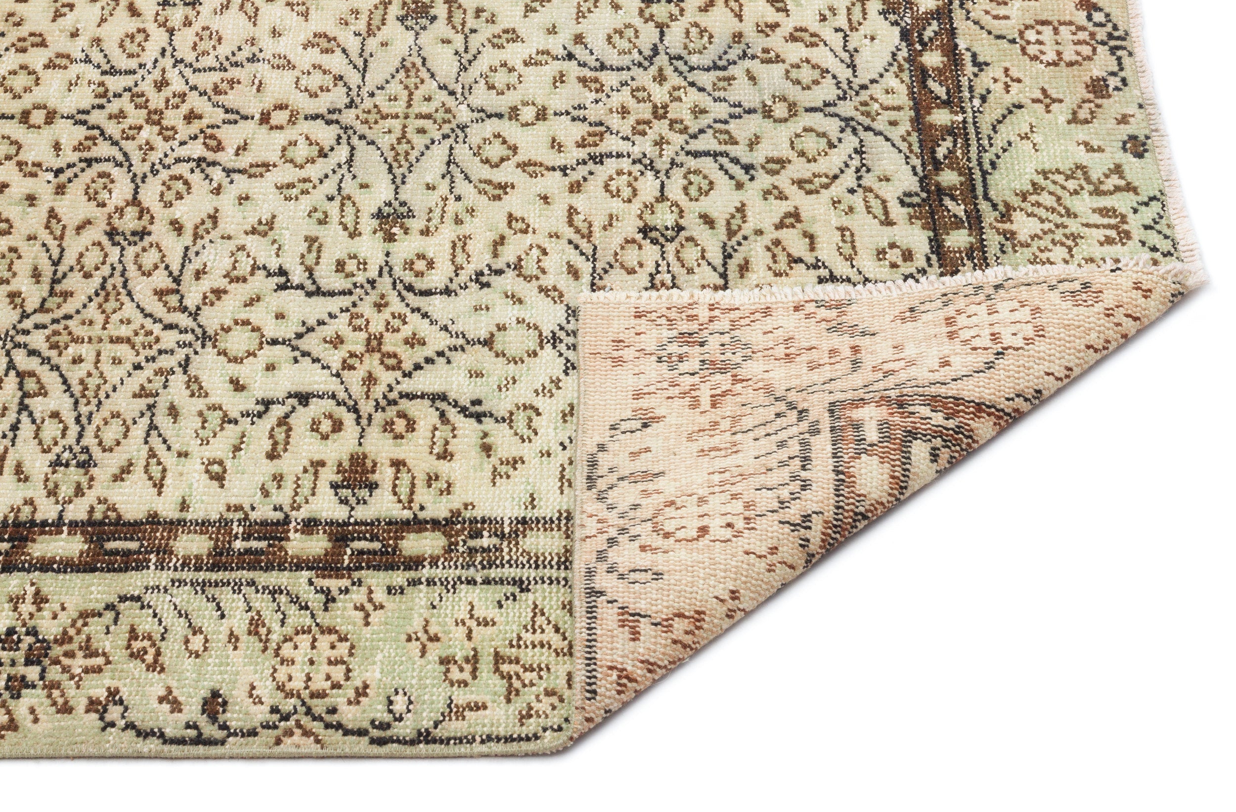 Atina Beige Vintage Wool Handmade Area Rug 5'1" x 11'4"