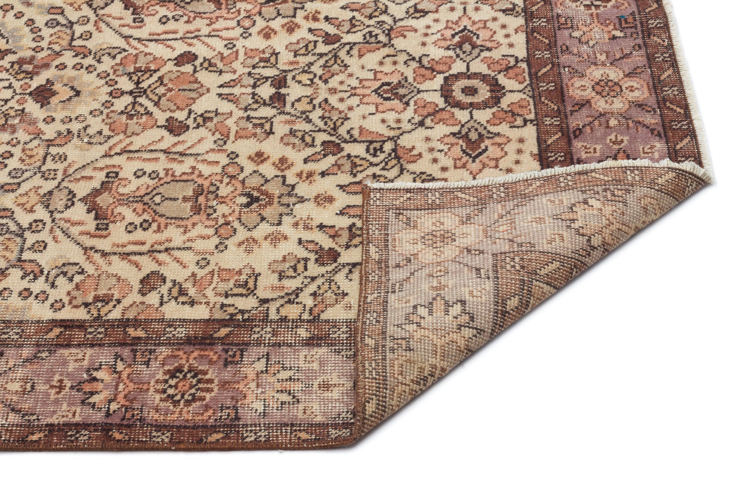 Atina Beige Vintage Wool Handmade Area Rug 5'5" x 9'9"