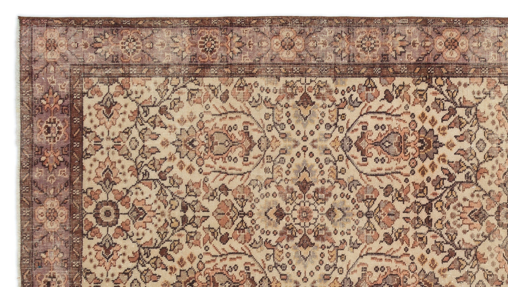 Atina Beige Vintage Wool Handmade Area Rug 5'5" x 9'9"