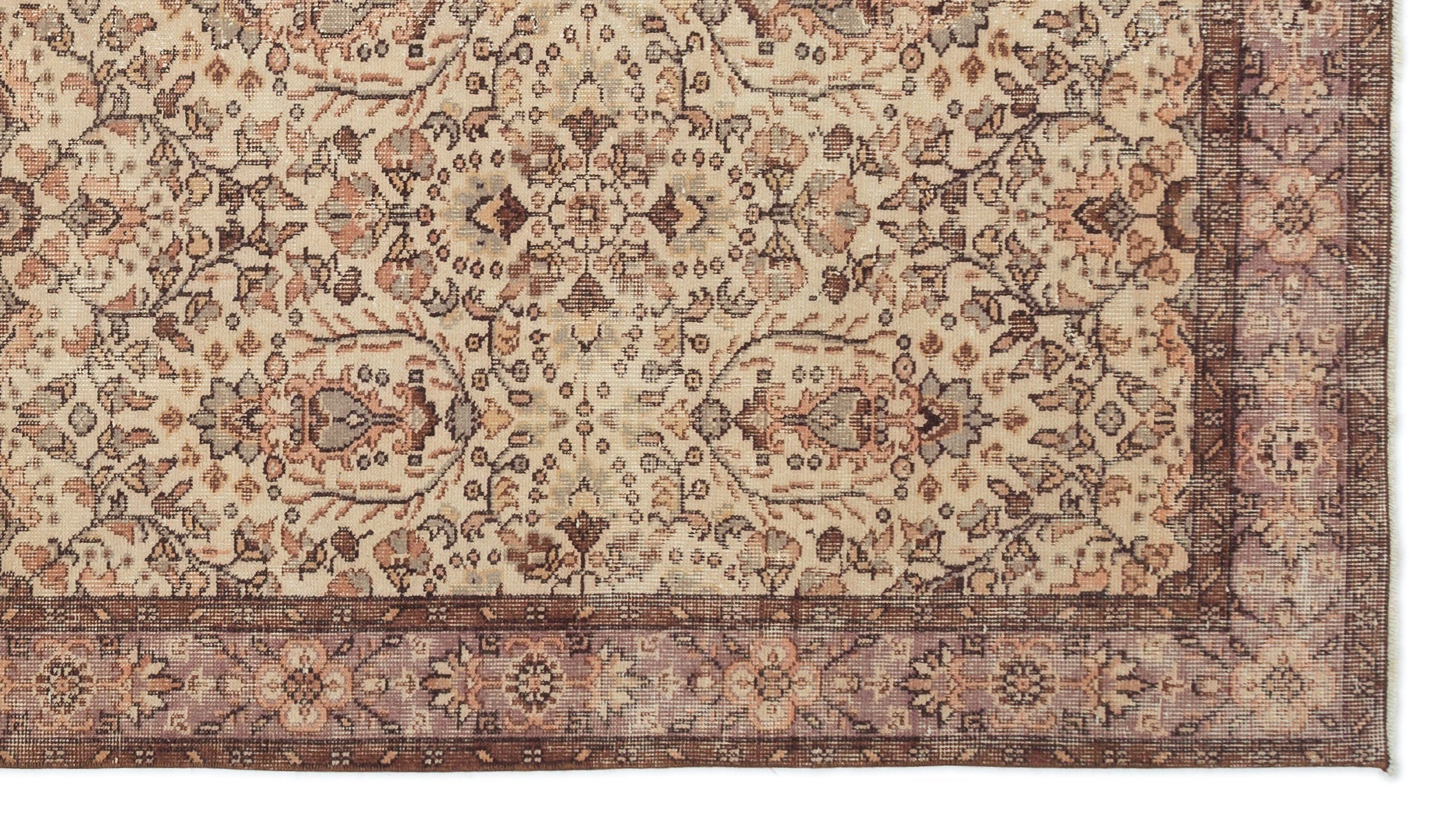 Atina Beige Vintage Wool Handmade Area Rug 5'5" x 9'9"