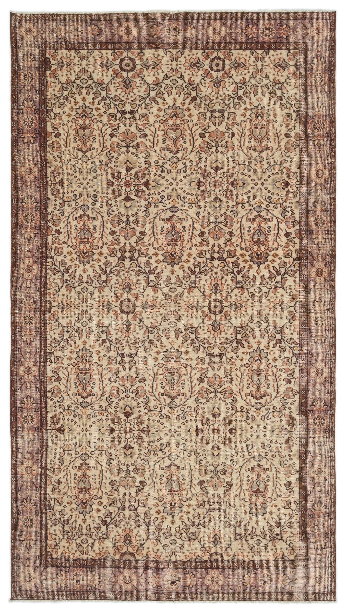 Atina Beige Vintage Wool Handmade Area Rug 5'5" x 9'9"