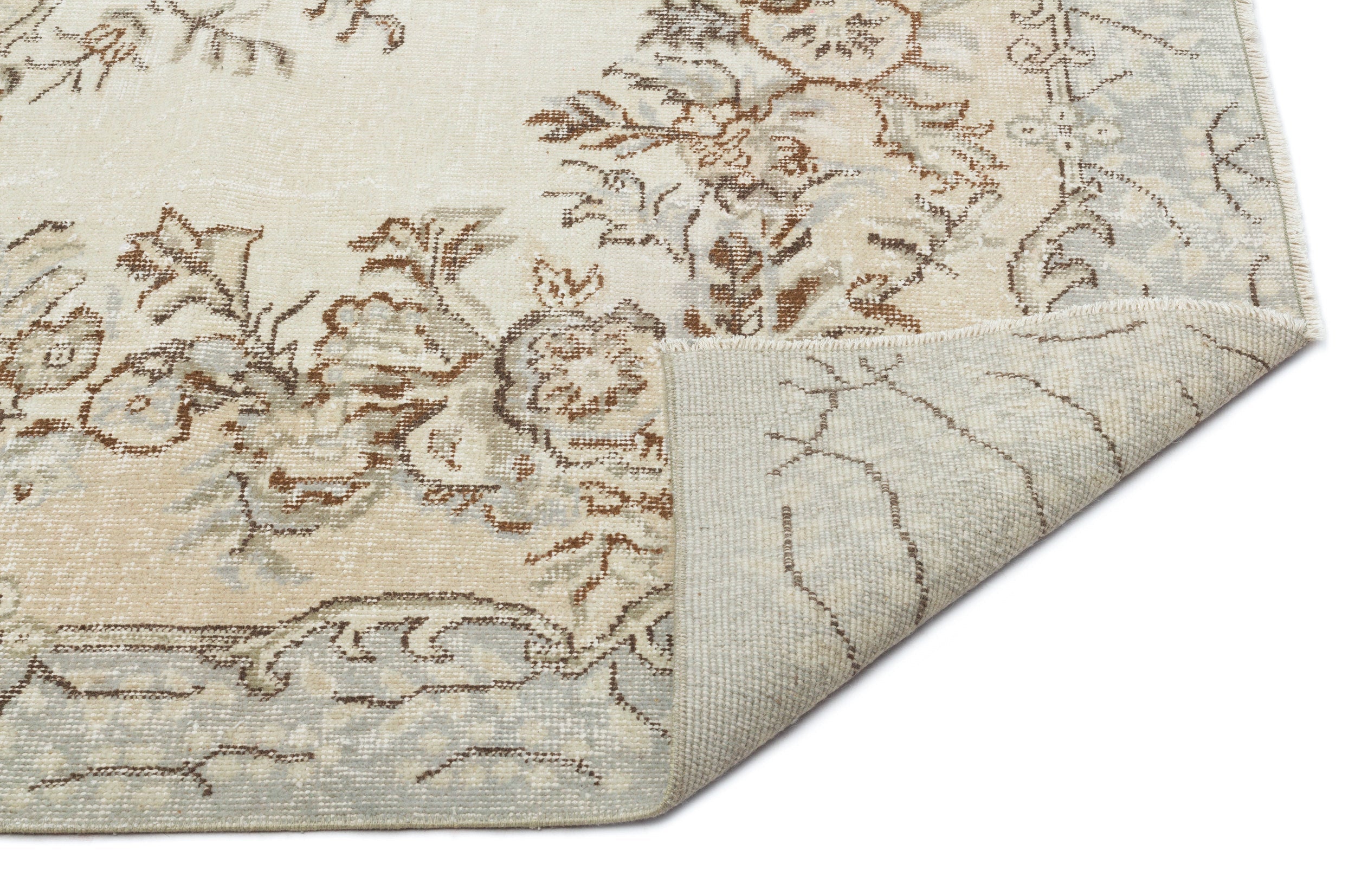 Atina Beige Vintage Wool Handmade Area Rug 5'11" x 8'8"