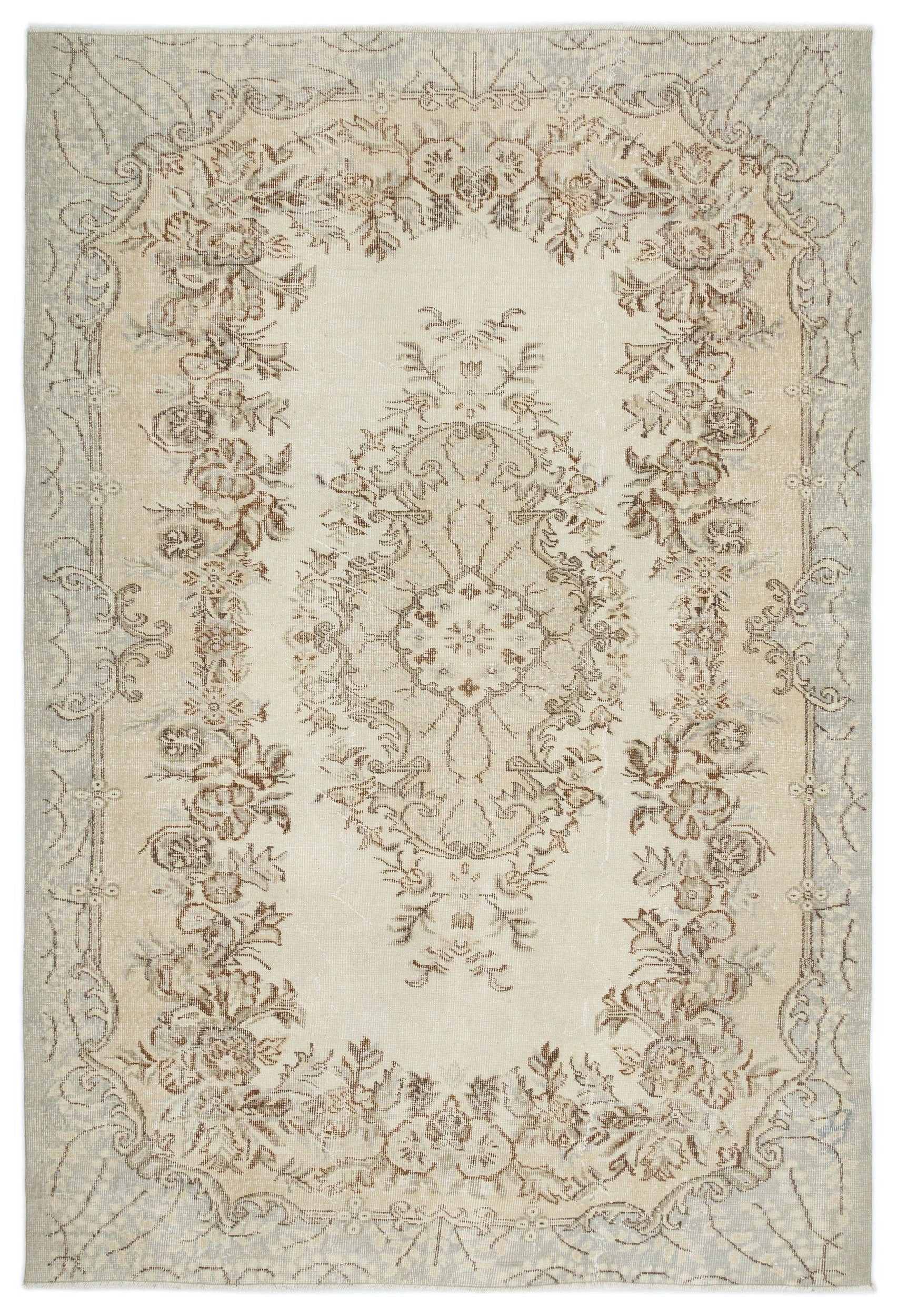 Atina Beige Vintage Wool Handmade Area Rug 5'11" x 8'8"