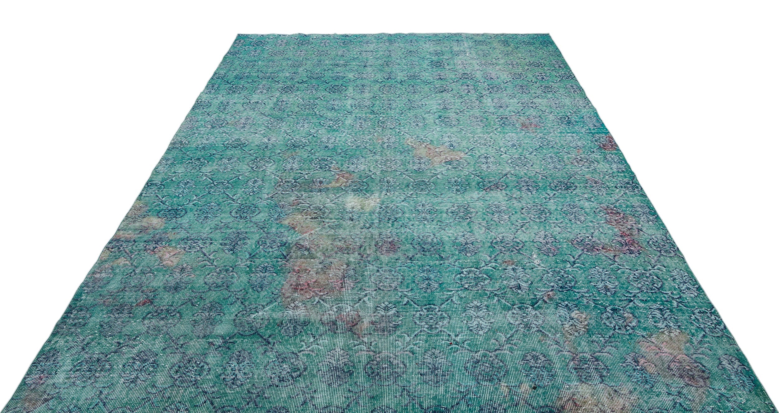 Atina Turquoise Vintage Wool Handmade Area Rug 7'0" x 10'9"