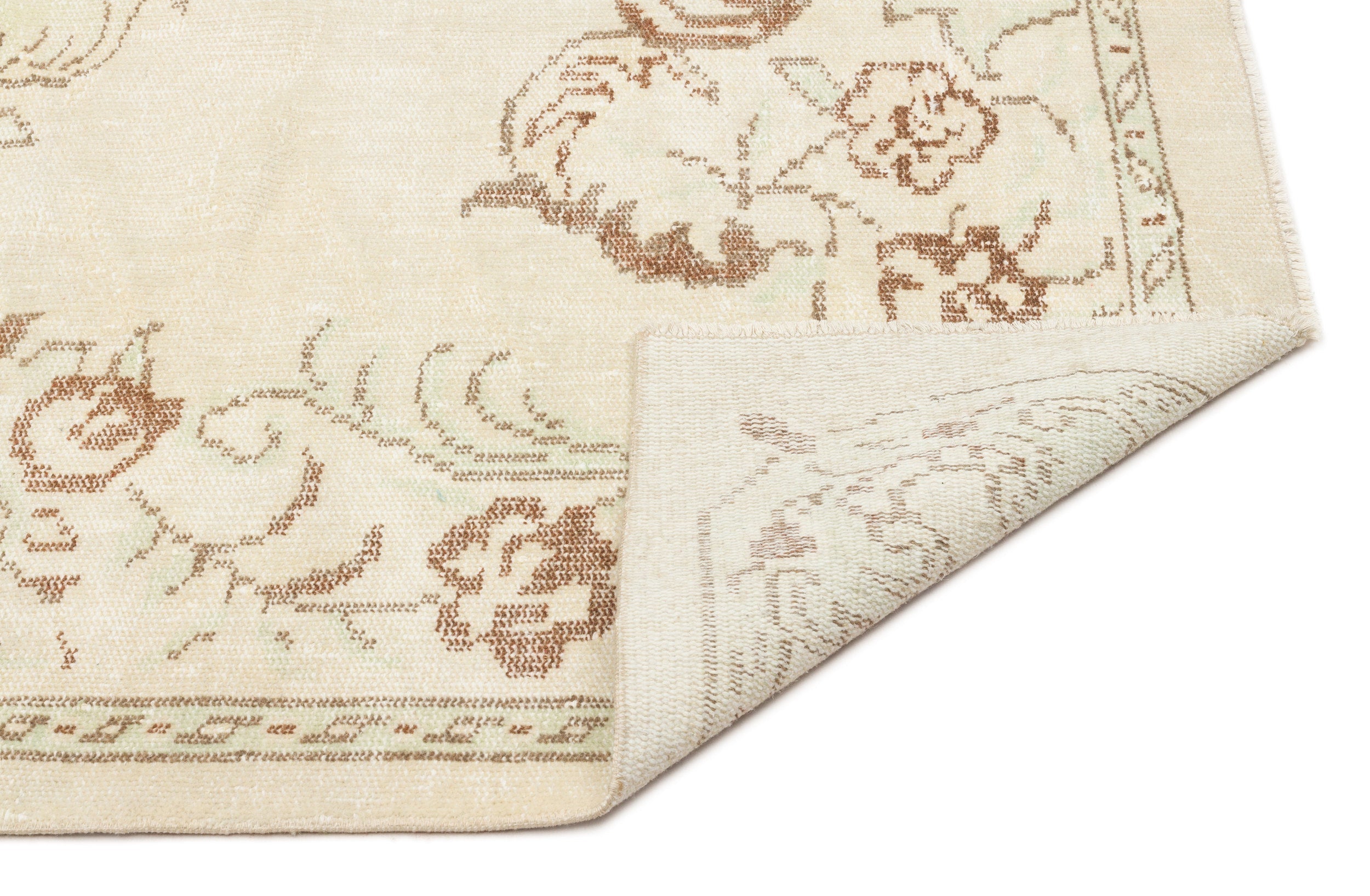 Atina Beige Vintage Wool Handmade Area Rug 5'11" x 9'3"