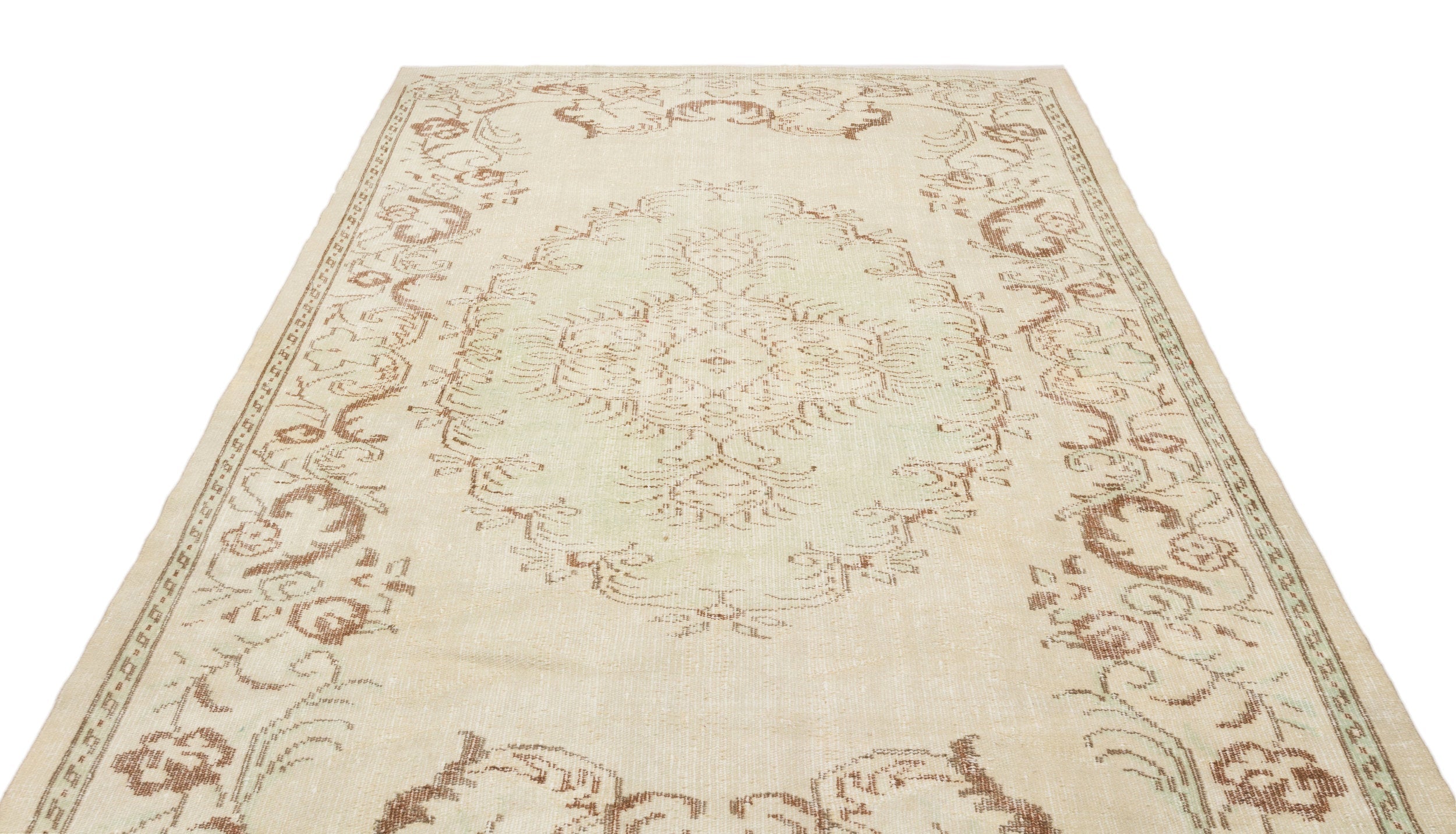 Atina Beige Vintage Wool Handmade Area Rug 5'11" x 9'3"