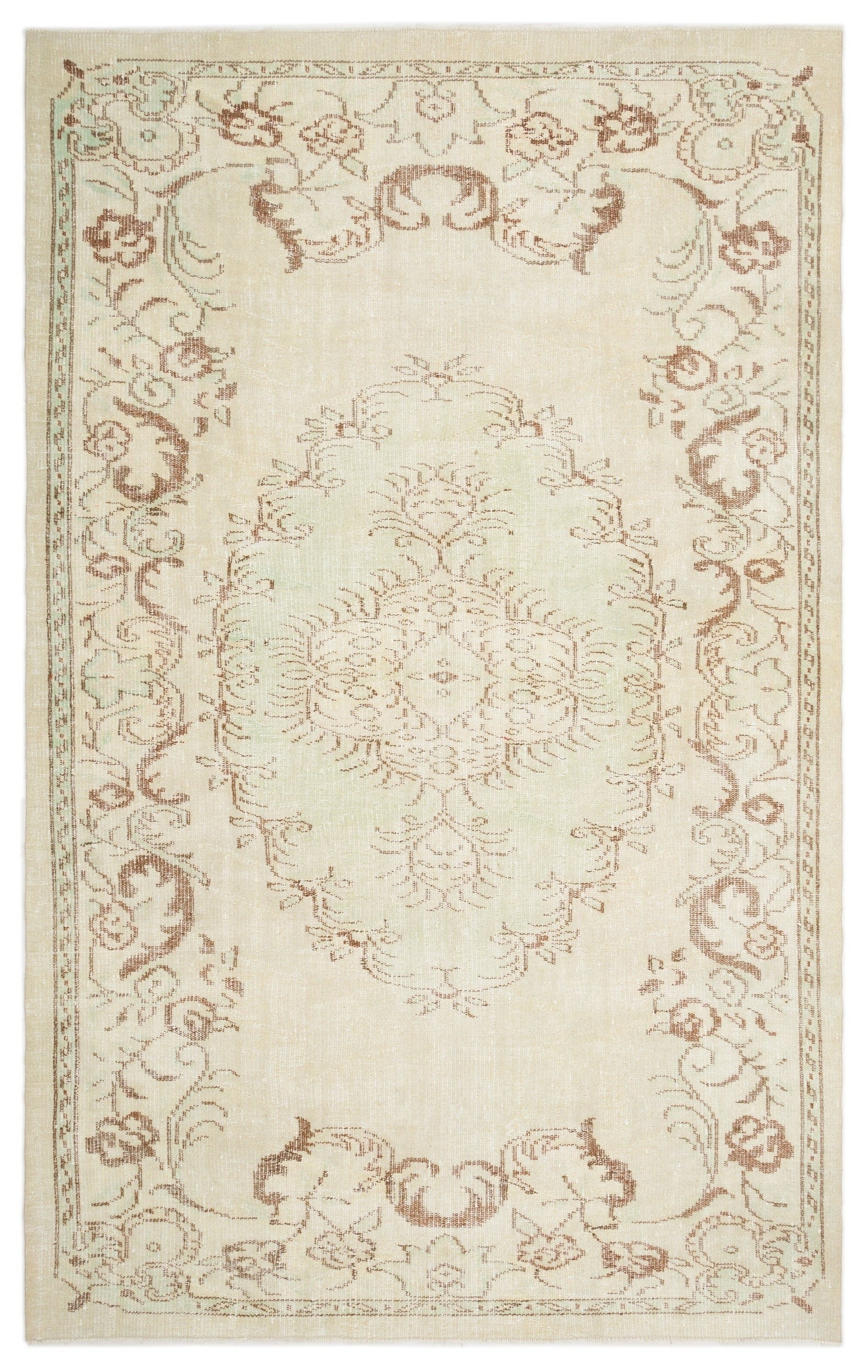 Atina Beige Vintage Wool Handmade Area Rug 5'11" x 9'3"