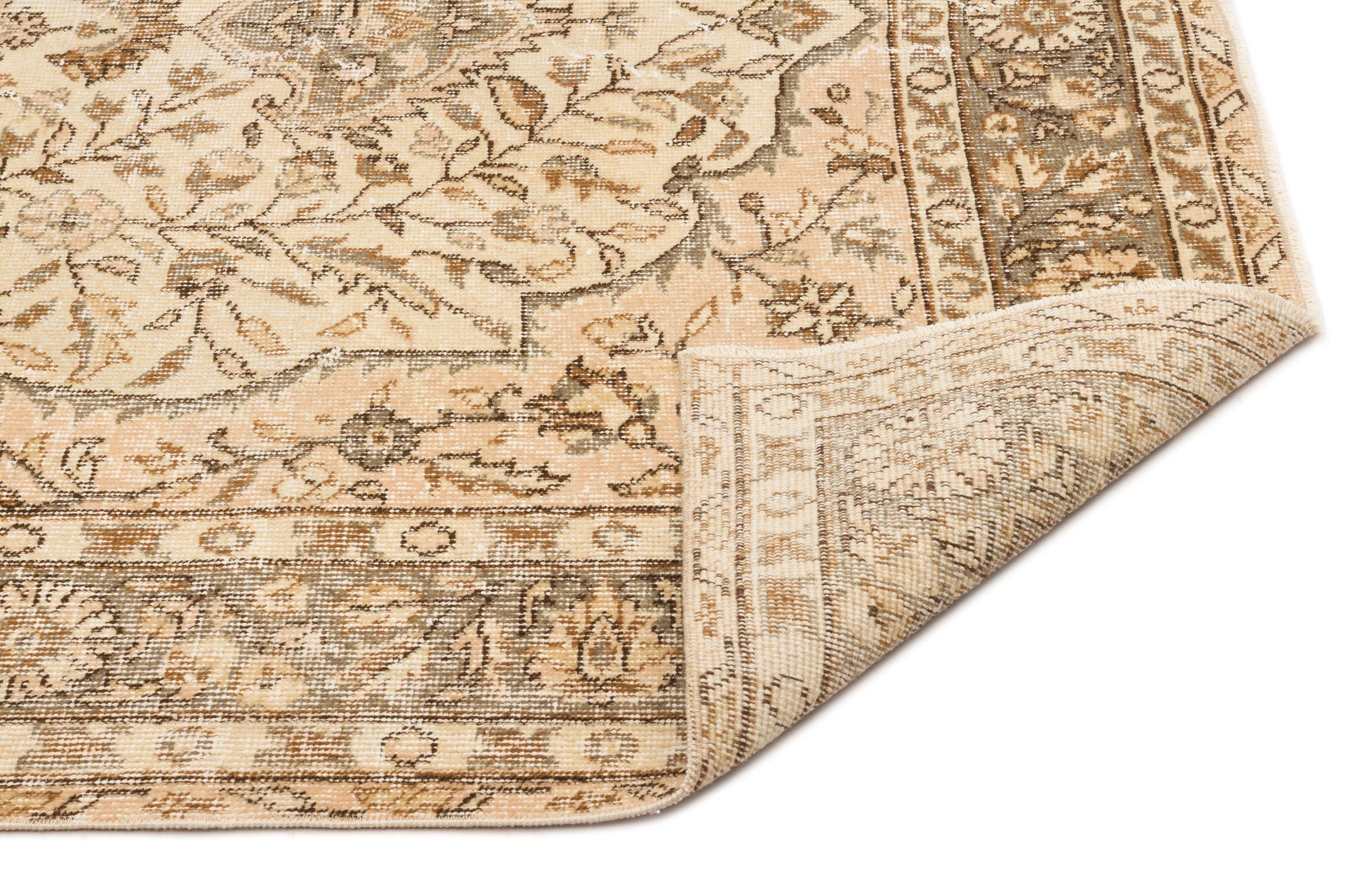 Atina Beige Vintage Wool Handmade Area Rug 5'3" x 8'9"
