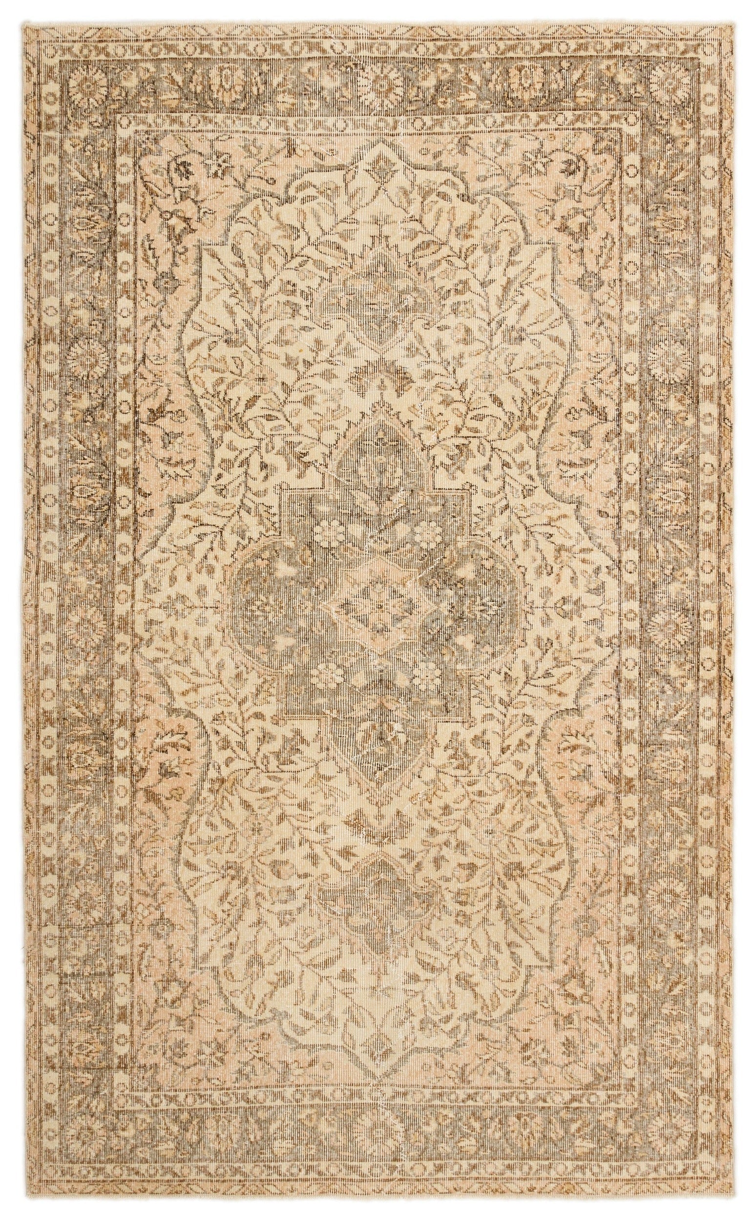 Atina Beige Vintage Wool Handmade Area Rug 5'3" x 8'9"