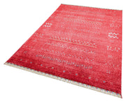 Modern Handmade Rug – Red Viscose Flatweave Area Rug With Geometric Pattern