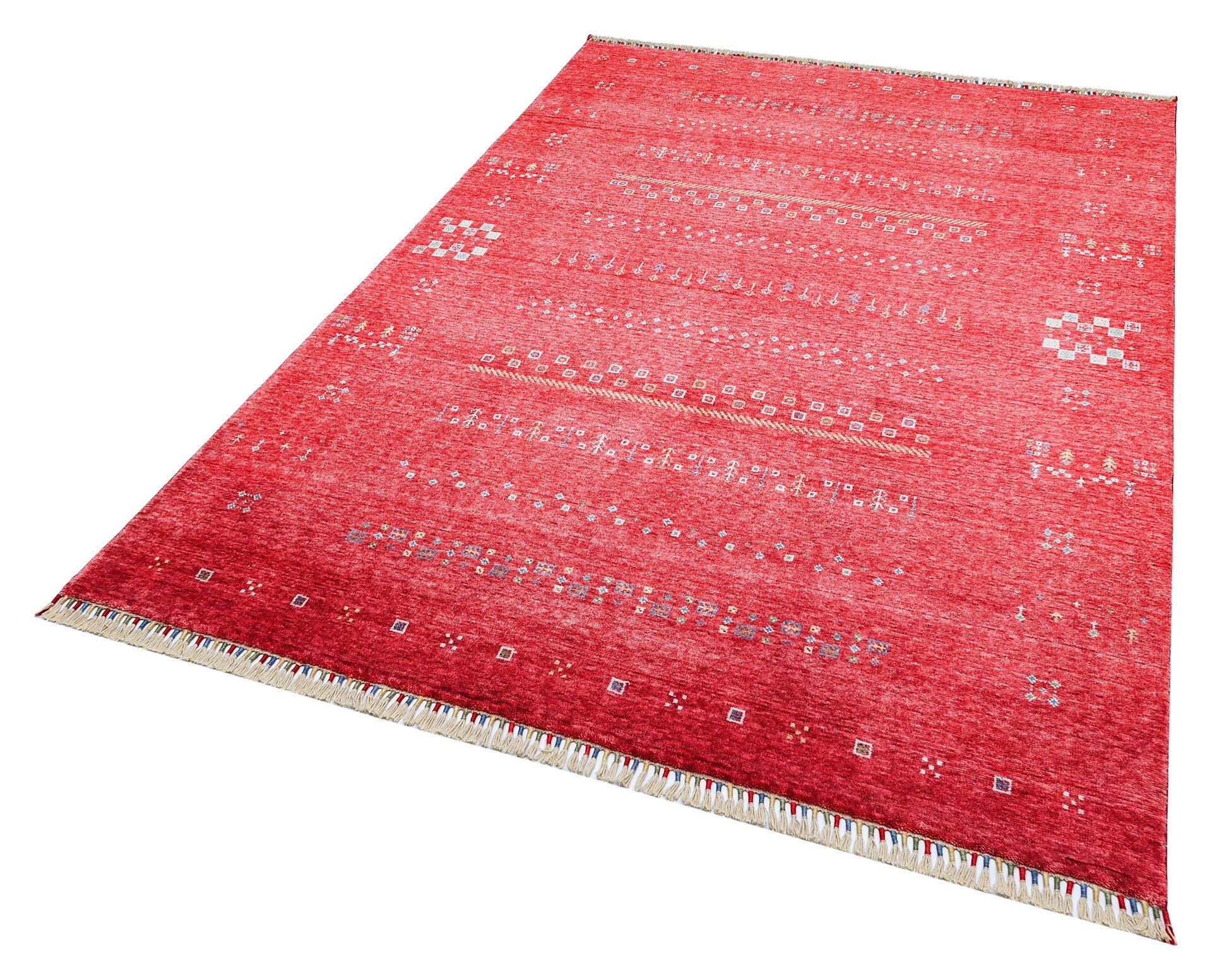 Modern Handmade Rug – Red Viscose Flatweave Area Rug With Geometric Pattern