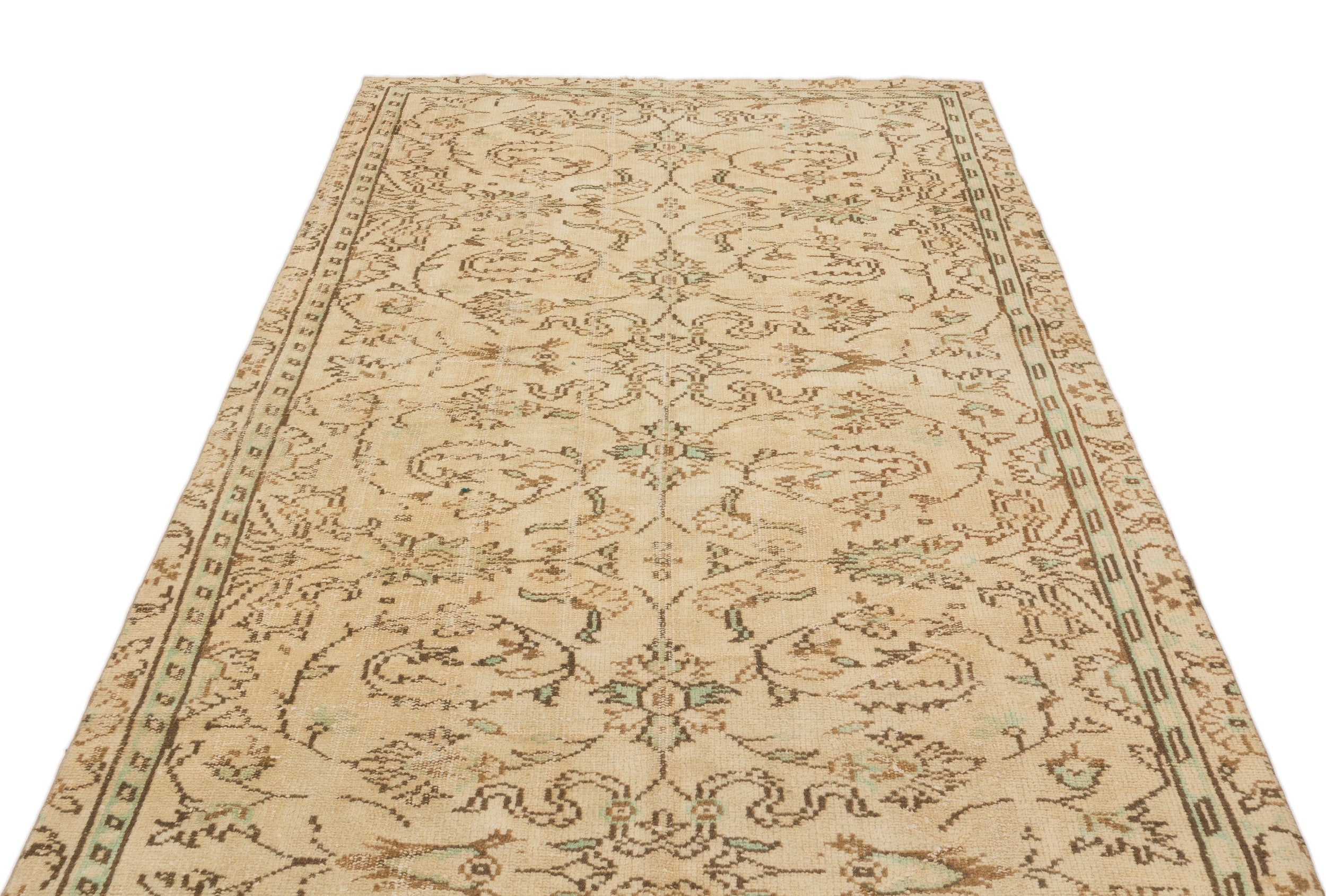 Atina Beige Vintage Wool Handmade Area Rug 4'11" x 8'0"