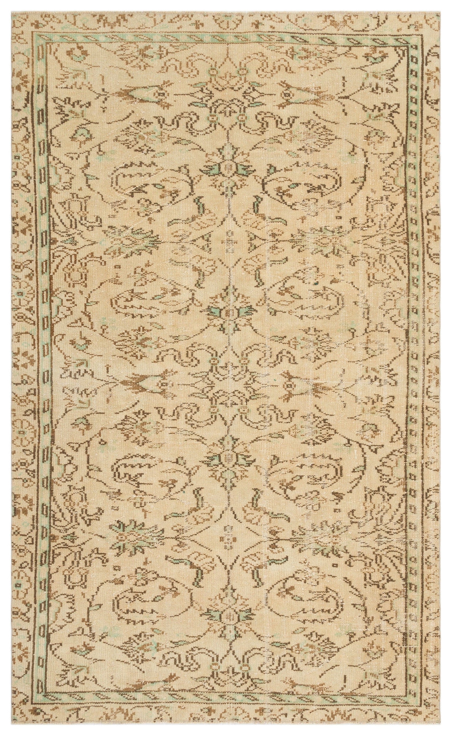 Atina Beige Vintage Wool Handmade Area Rug 4'11" x 8'0"