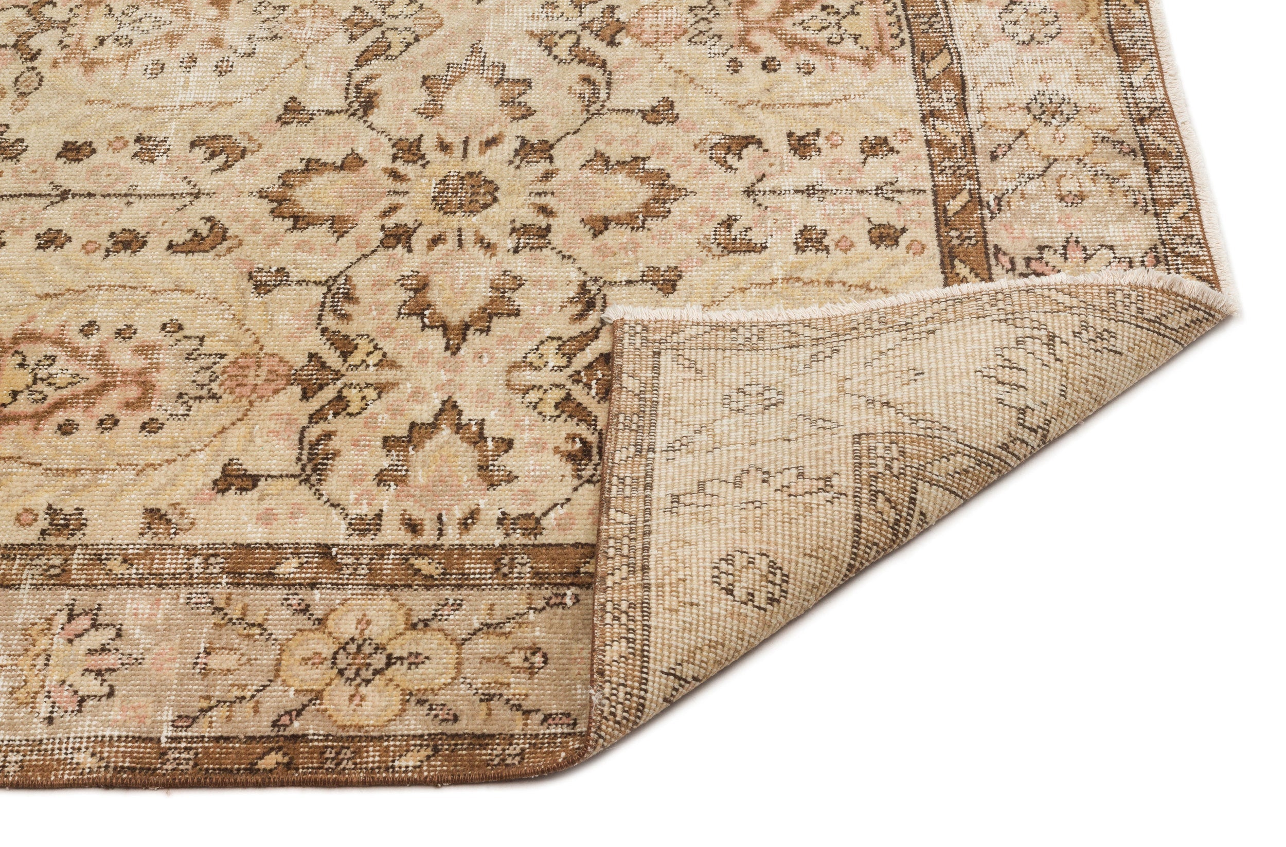 Atina Beige Vintage Wool Handmade Area Rug 5'3" x 8'10"
