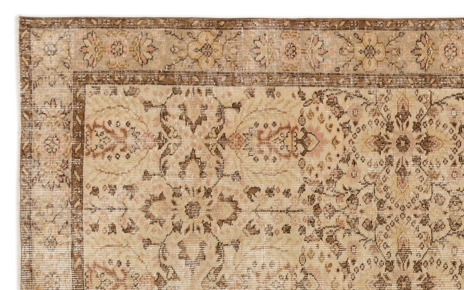 Atina Beige Vintage Wool Handmade Area Rug 5'3" x 8'10"