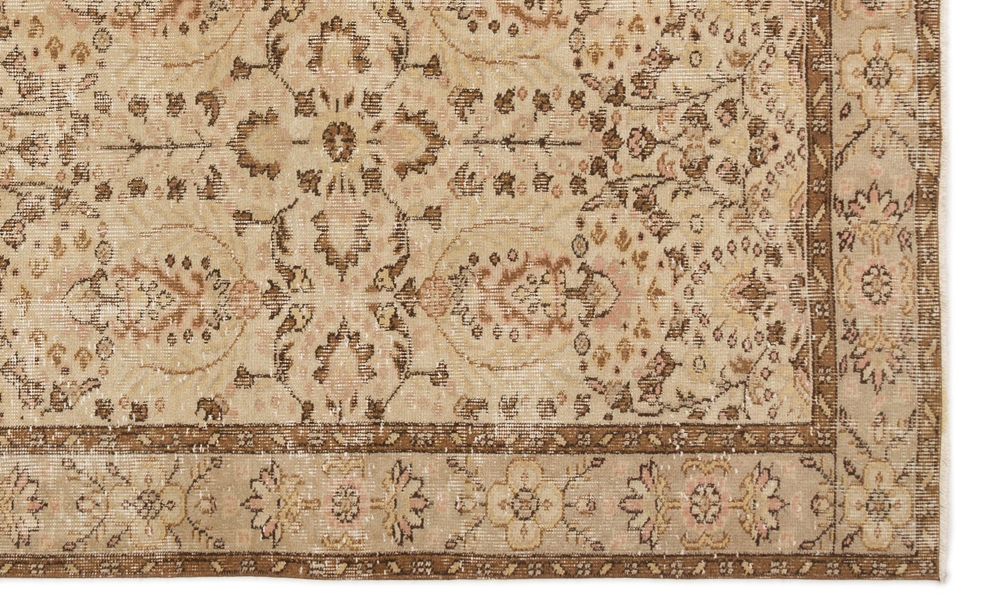 Atina Beige Vintage Wool Handmade Area Rug 5'3" x 8'10"