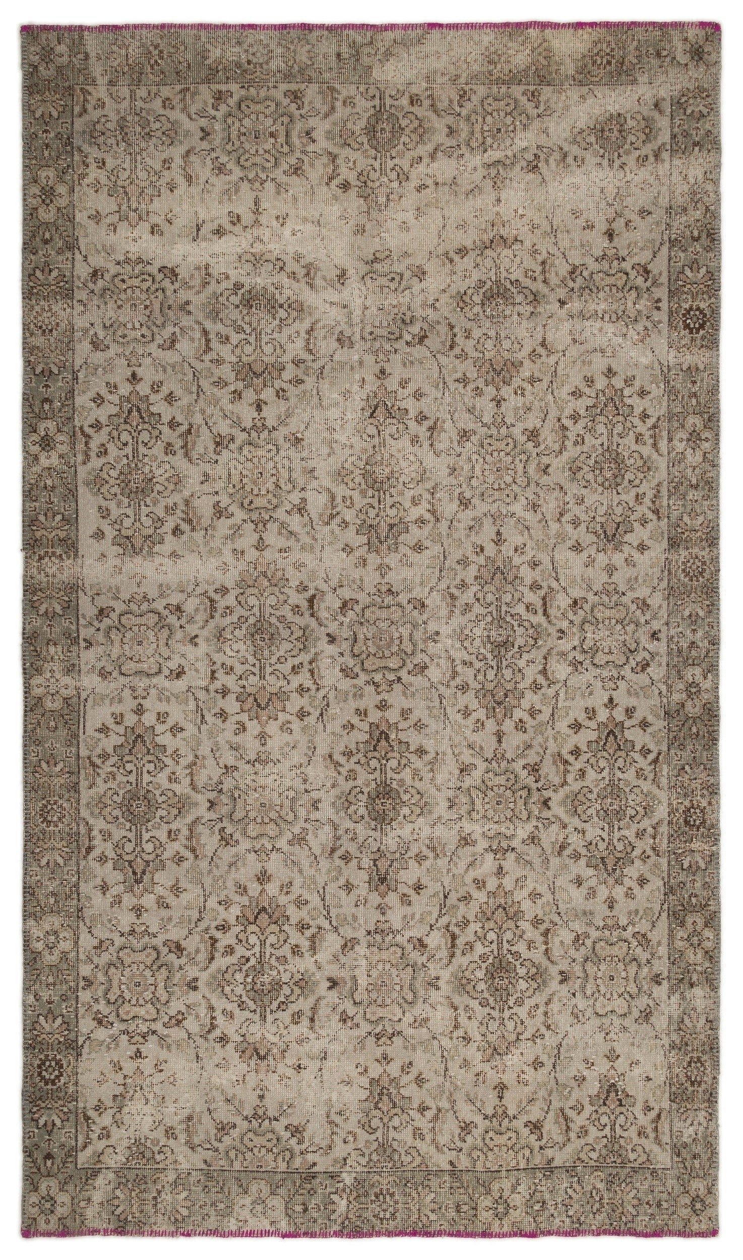 Atina Beige Vintage Wool Handmade Area Rug 5'11" x 9'1"
