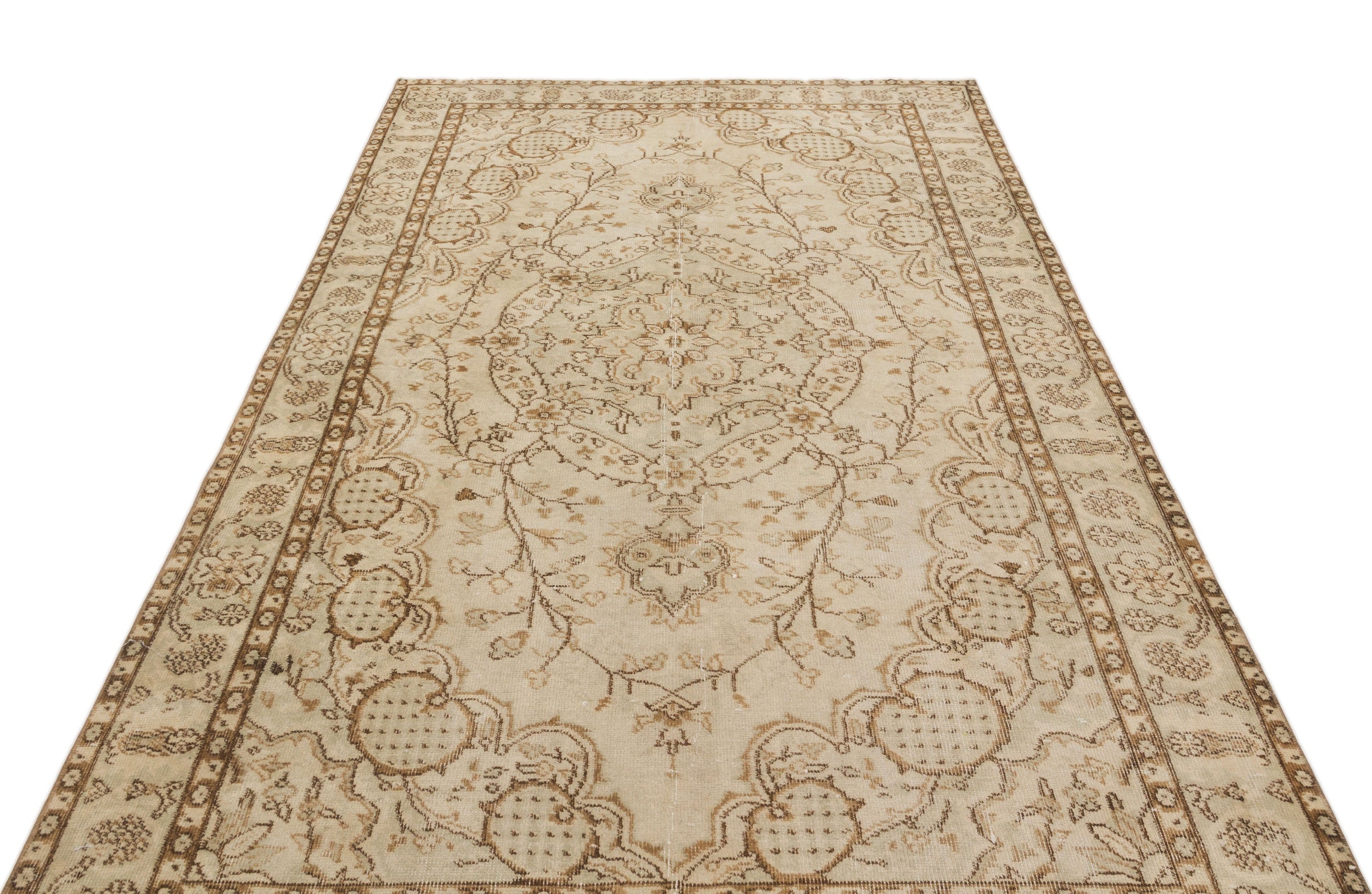 Atina Beige Vintage Wool Handmade Area Rug 5'8" x 8'10"