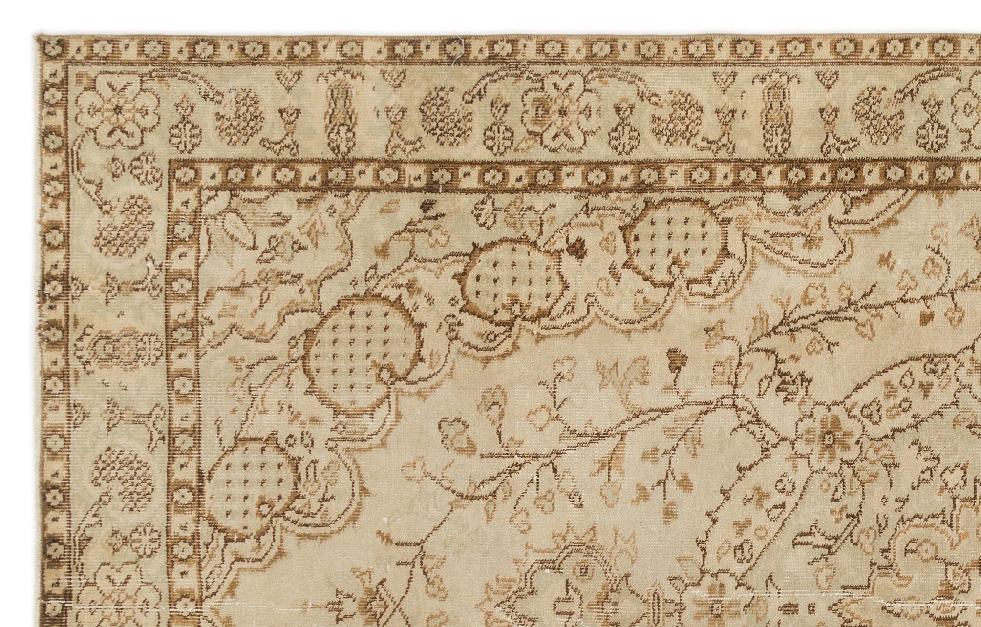 Atina Beige Vintage Wool Handmade Area Rug 5'8" x 8'10"