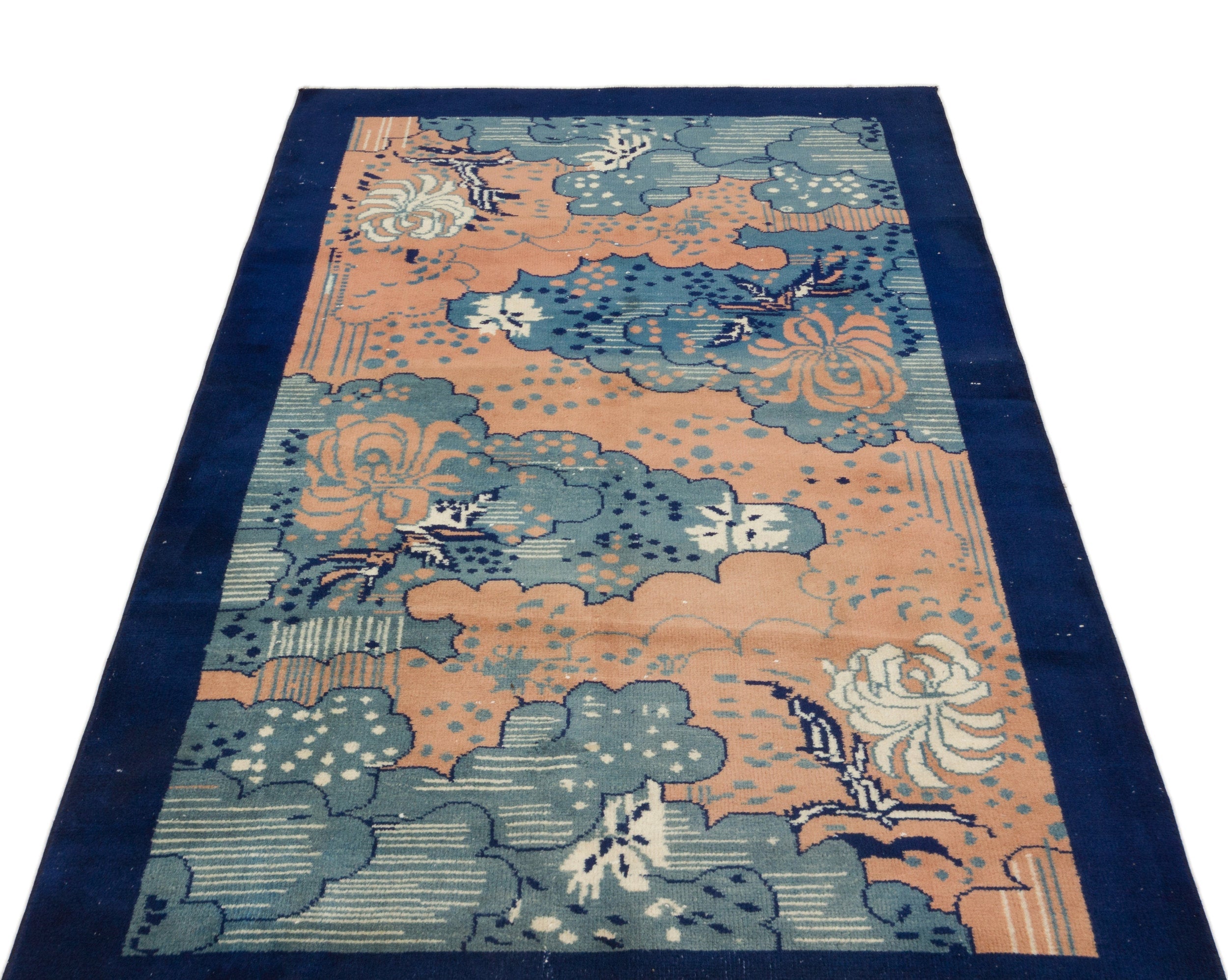 Atina Blue Vintage Wool Handmade Area Rug 3'9" x 6'11"