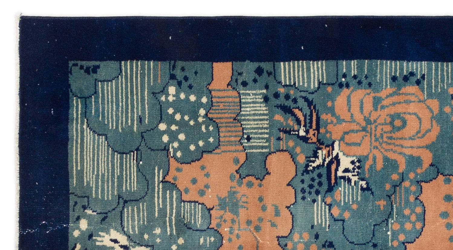 Atina Blue Vintage Wool Handmade Area Rug 3'9" x 6'11"