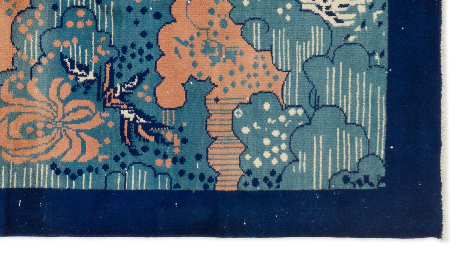 Atina Blue Vintage Wool Handmade Area Rug 3'9" x 6'11"