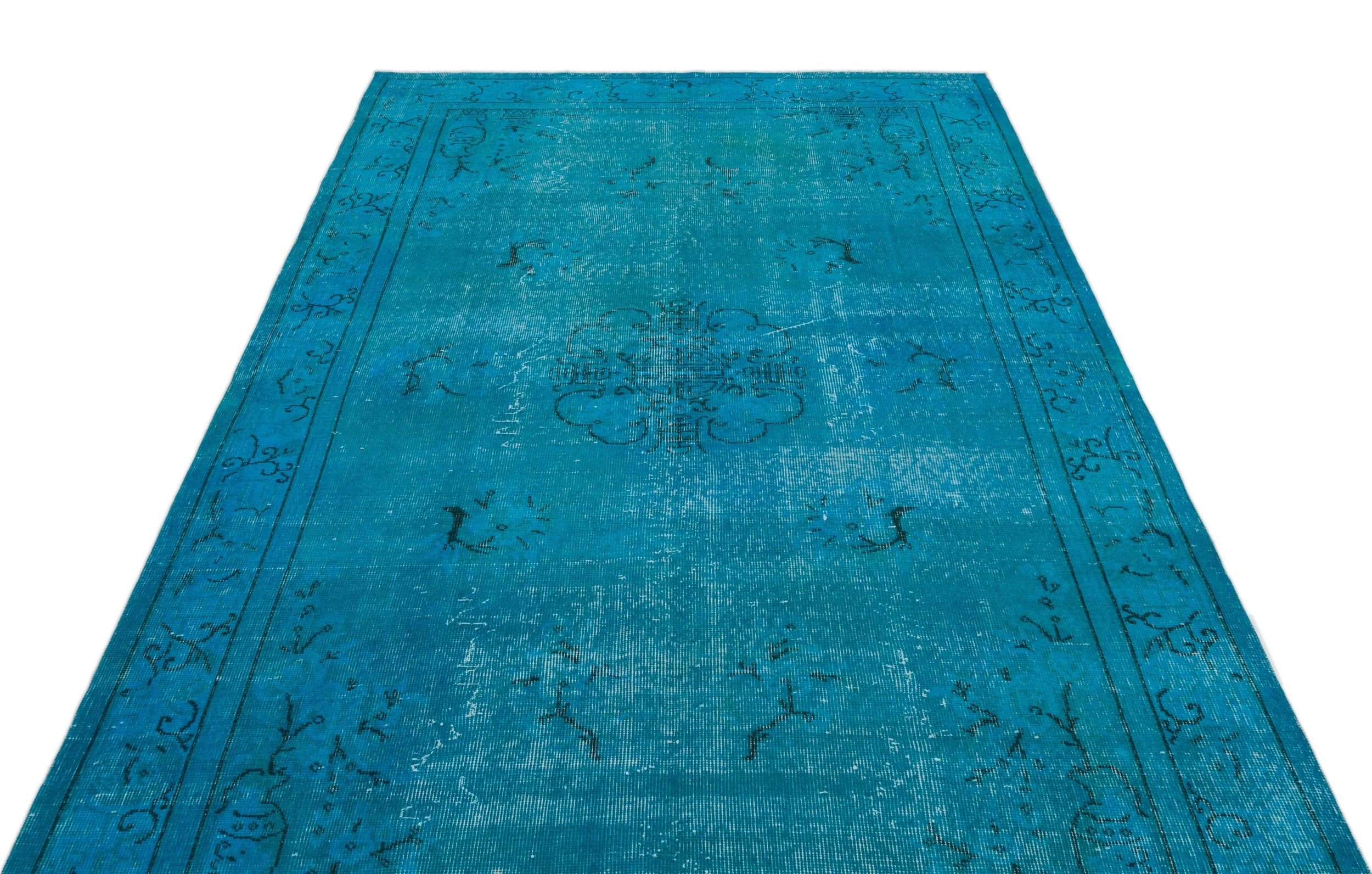 Atina Turquoise Vintage Wool Handmade Area Rug 5'5" x 9'6"