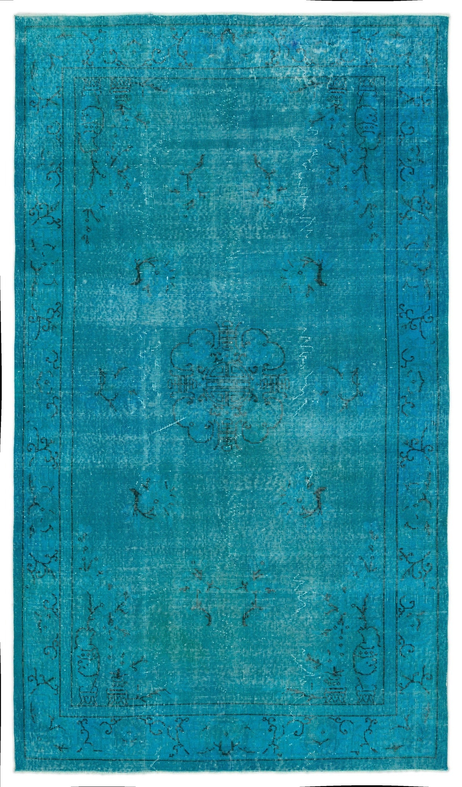 Atina Turquoise Vintage Wool Handmade Area Rug 5'5" x 9'6"