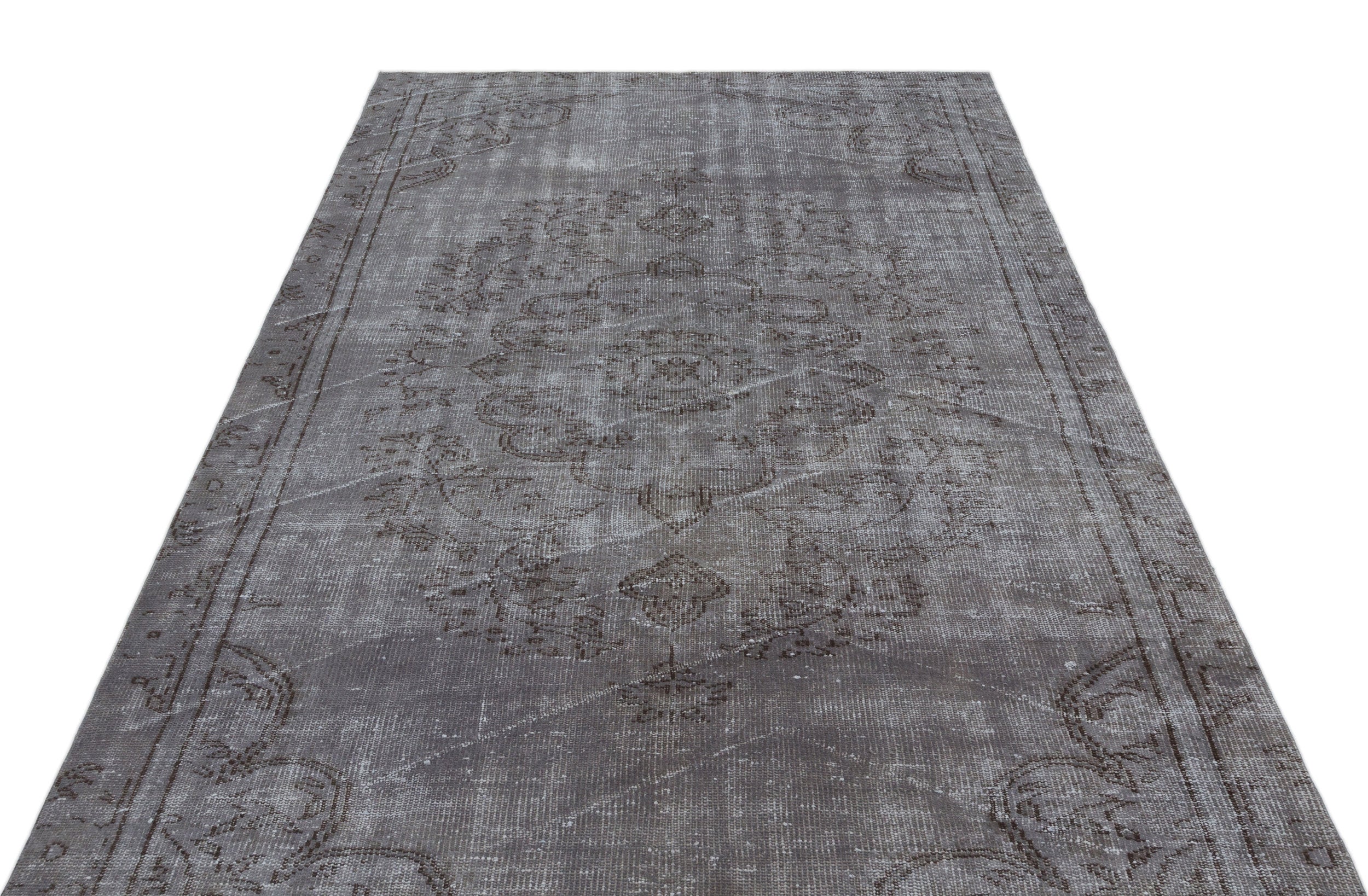 Atina Grey Vintage Wool Handmade Area Rug 5'5" x 9'8"