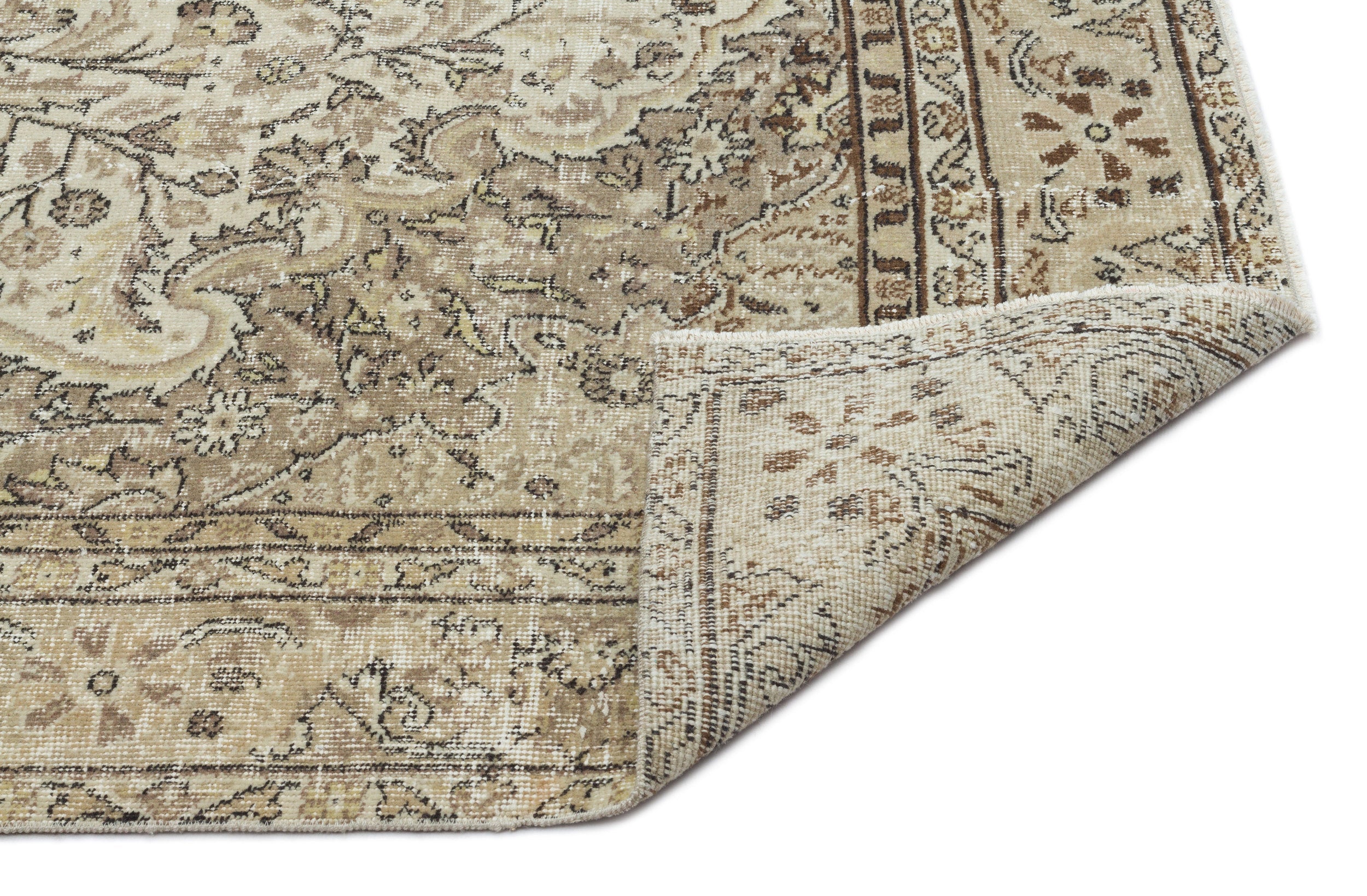Atina Beige Vintage Wool Handmade Area Rug 5'9" x 9'9"