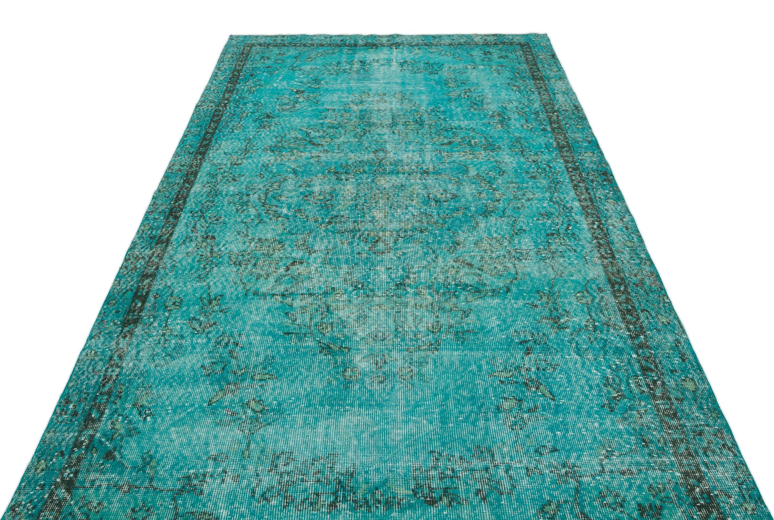 Atina Turquoise Vintage Wool Handmade Area Rug 5'7" x 9'8"