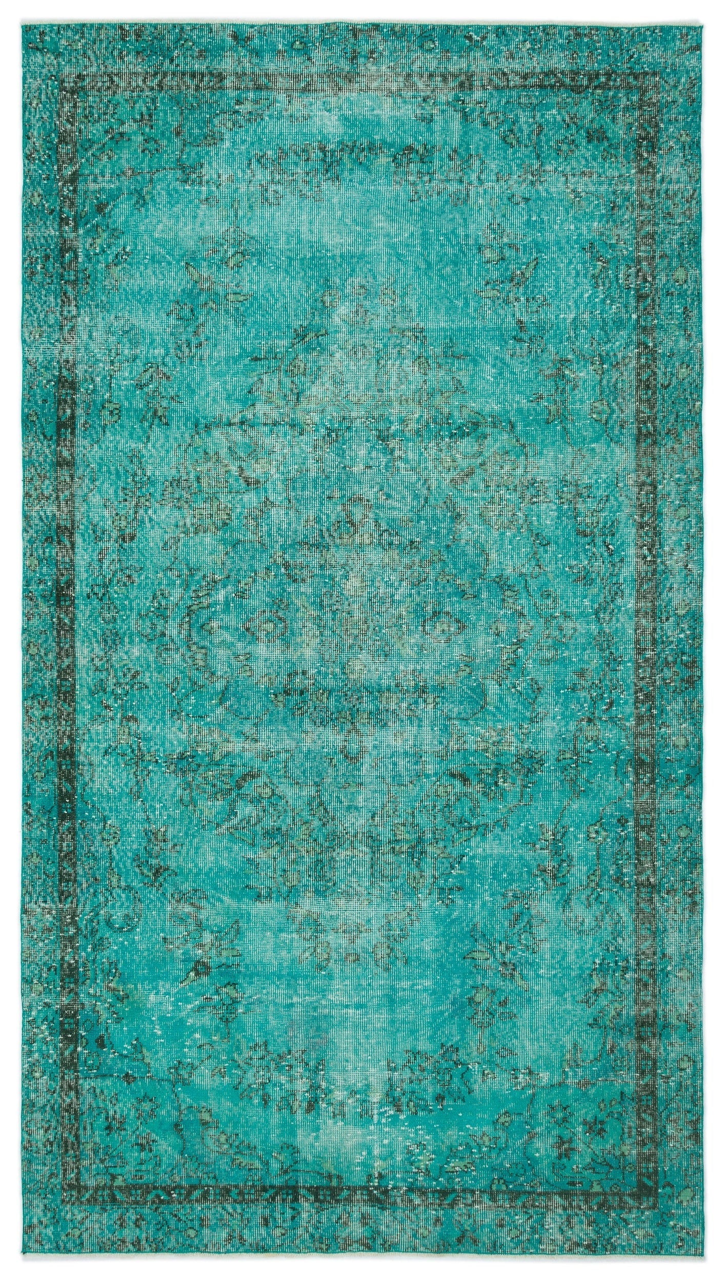 Atina Turquoise Vintage Wool Handmade Area Rug 5'7" x 9'8"
