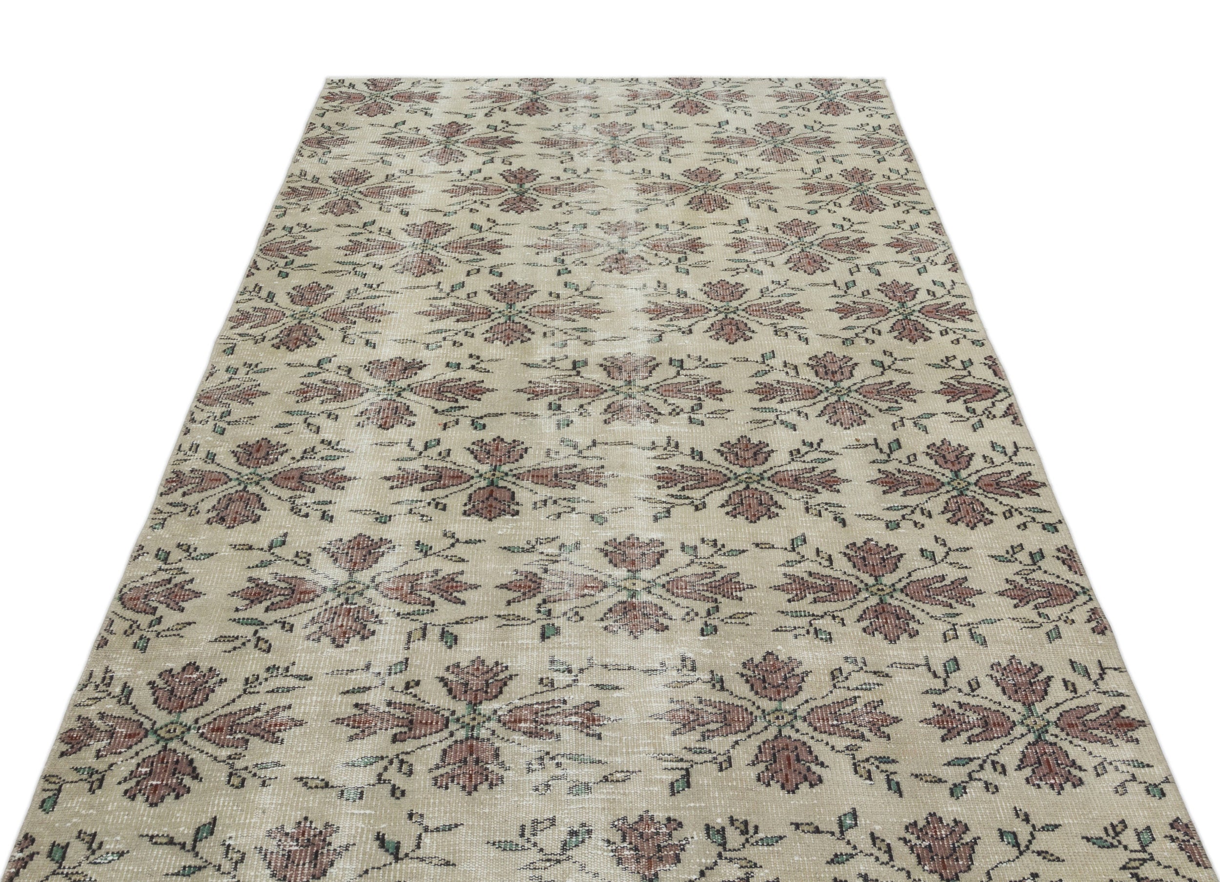 Atina Beige Vintage Wool Handmade Area Rug 4'10" x 8'8"