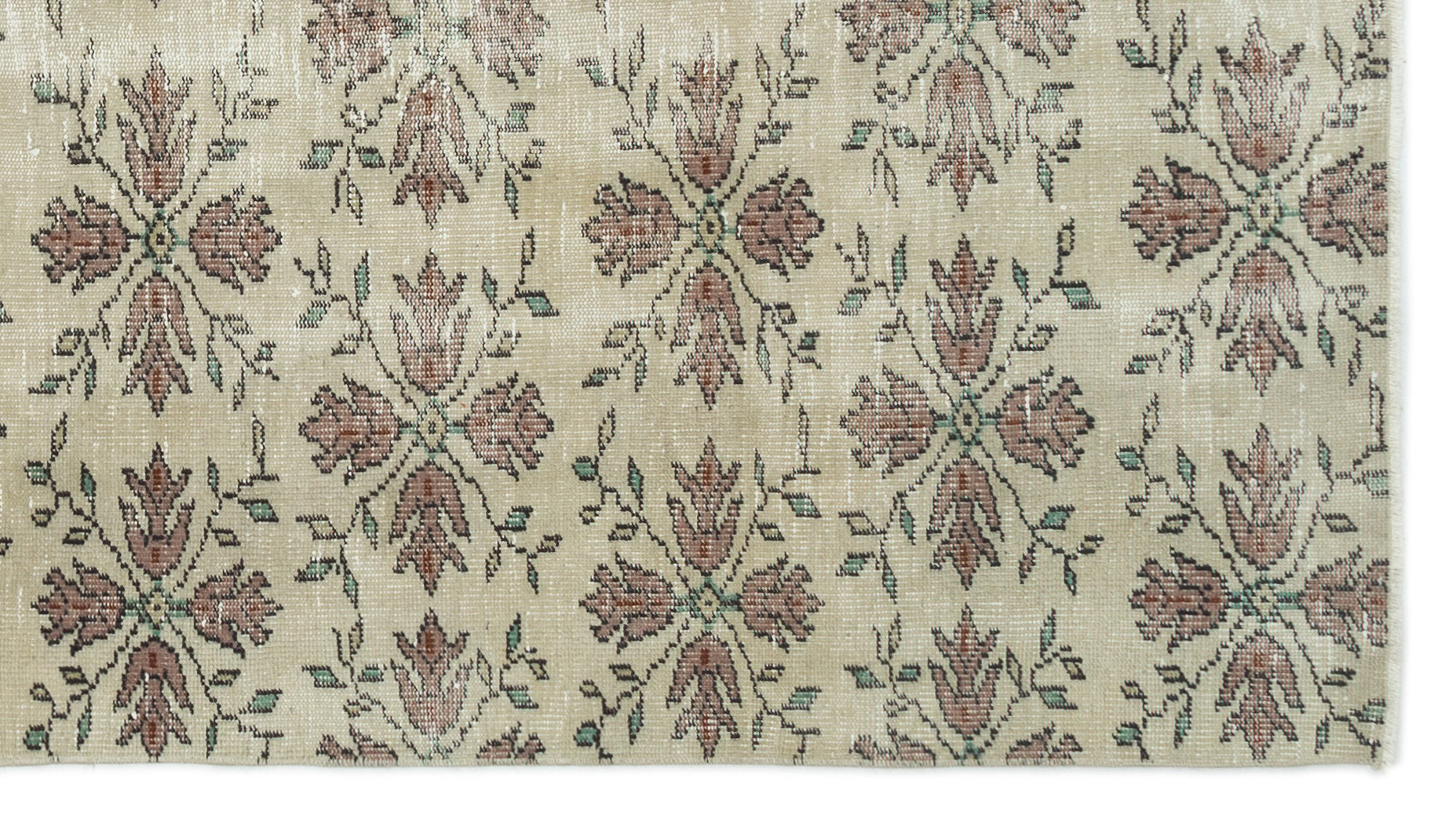 Atina Beige Vintage Wool Handmade Area Rug 4'10" x 8'8"