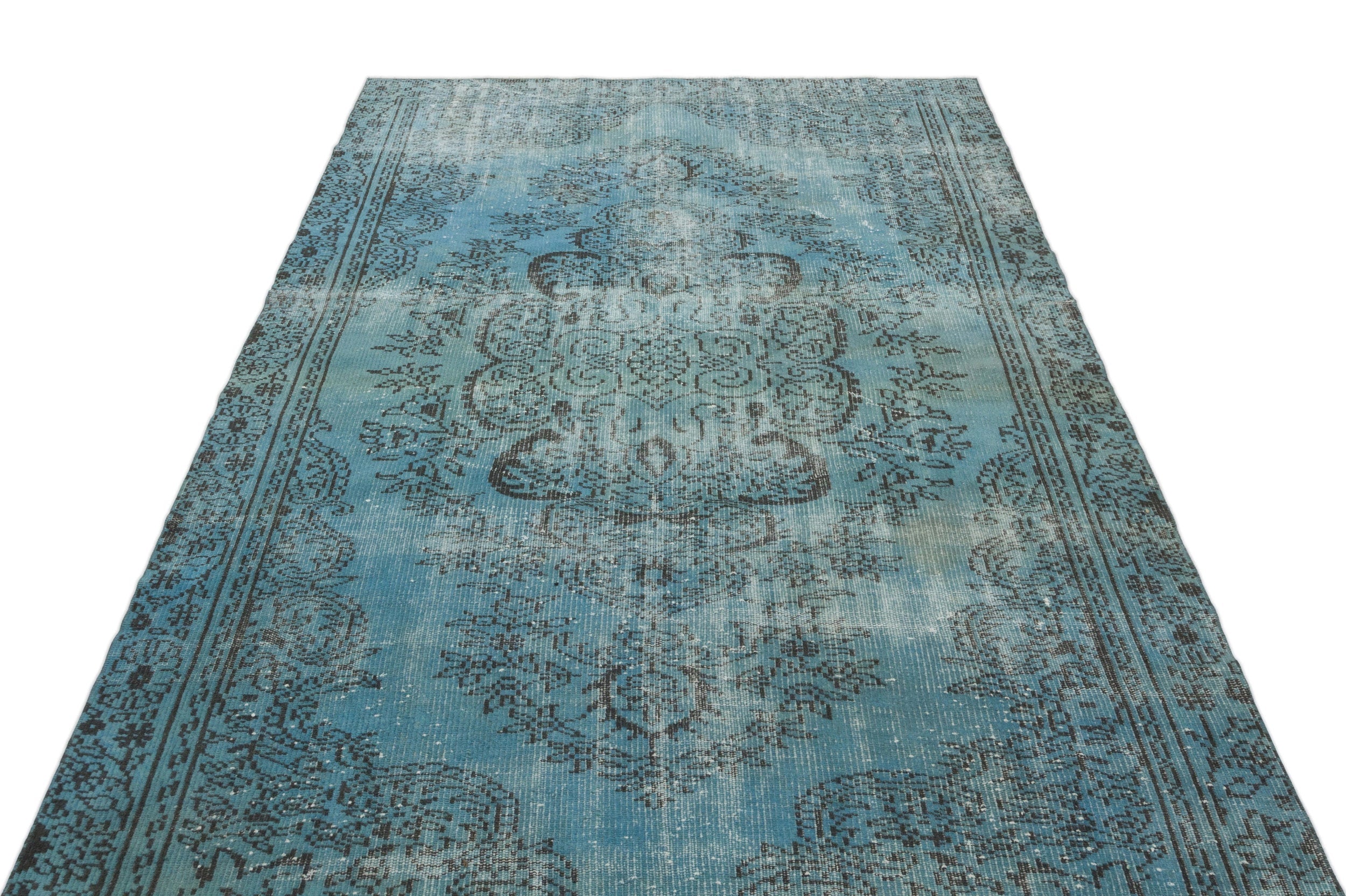 Atina Turquoise Vintage Wool Handmade Area Rug 5'3" x 9'4"