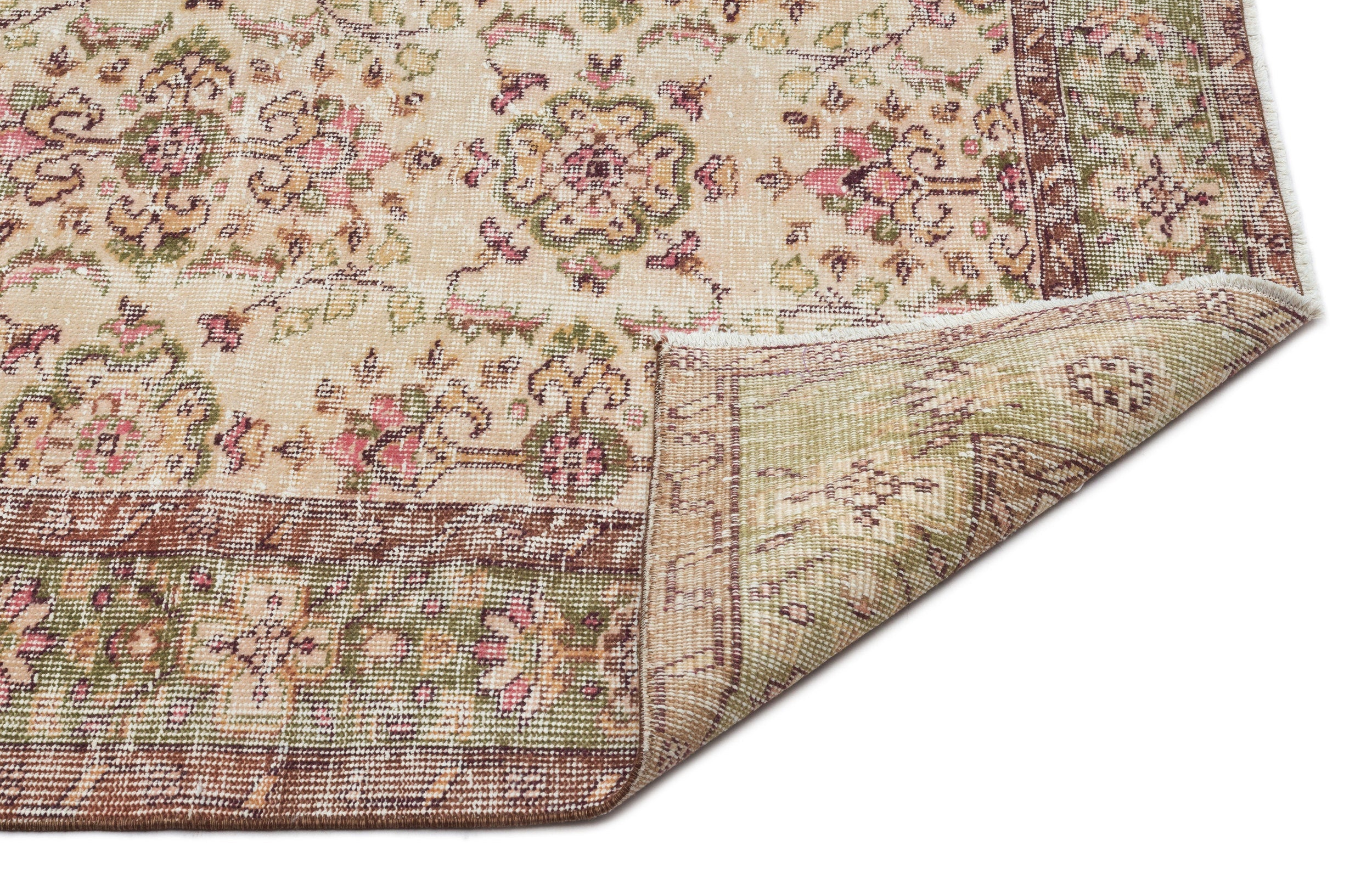 Atina Beige Vintage Wool Handmade Area Rug 5'9" x 9'7"