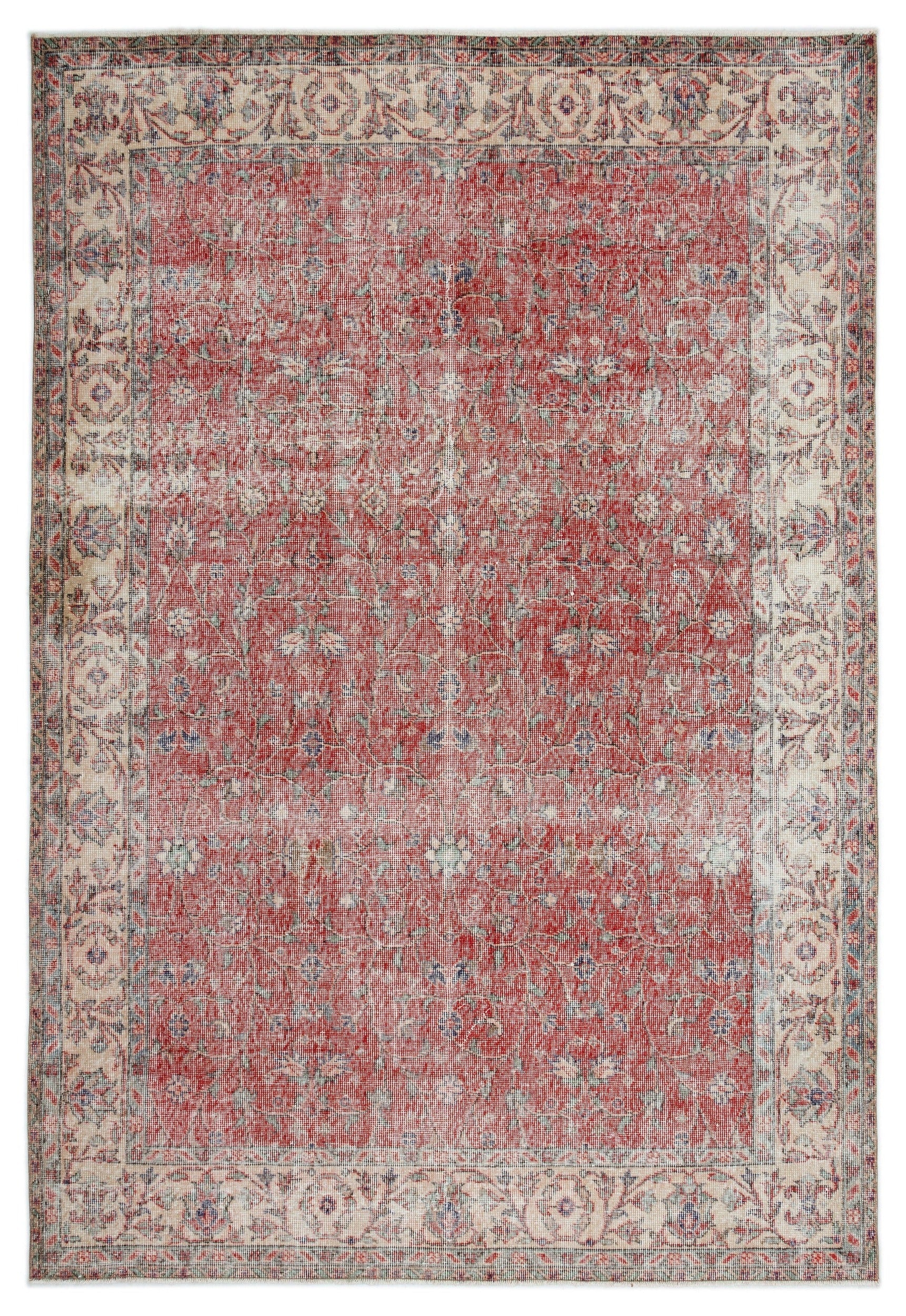 Atina Beige Vintage Wool Handmade Area Rug 6'0" x 8'6"