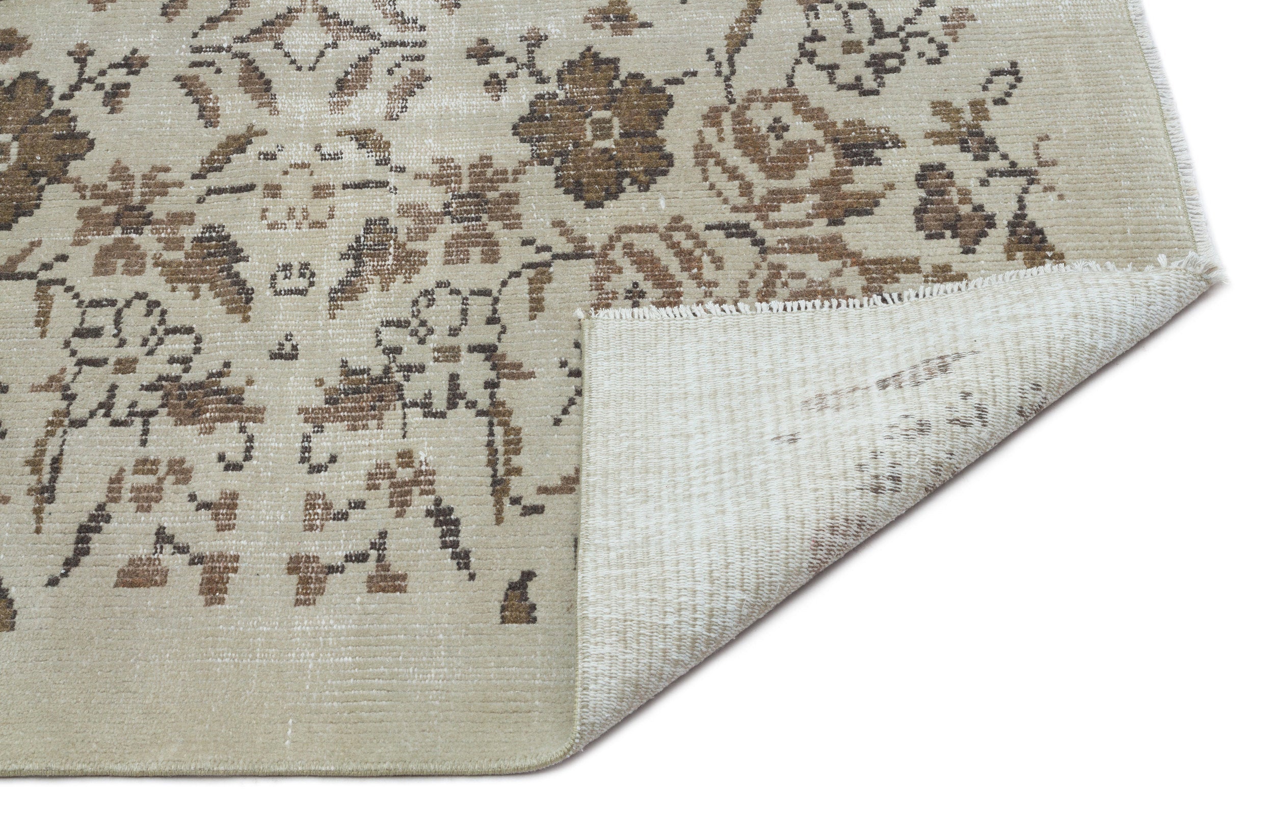 Atina Beige Vintage Wool Handmade Area Rug 5'10" x 8'11"