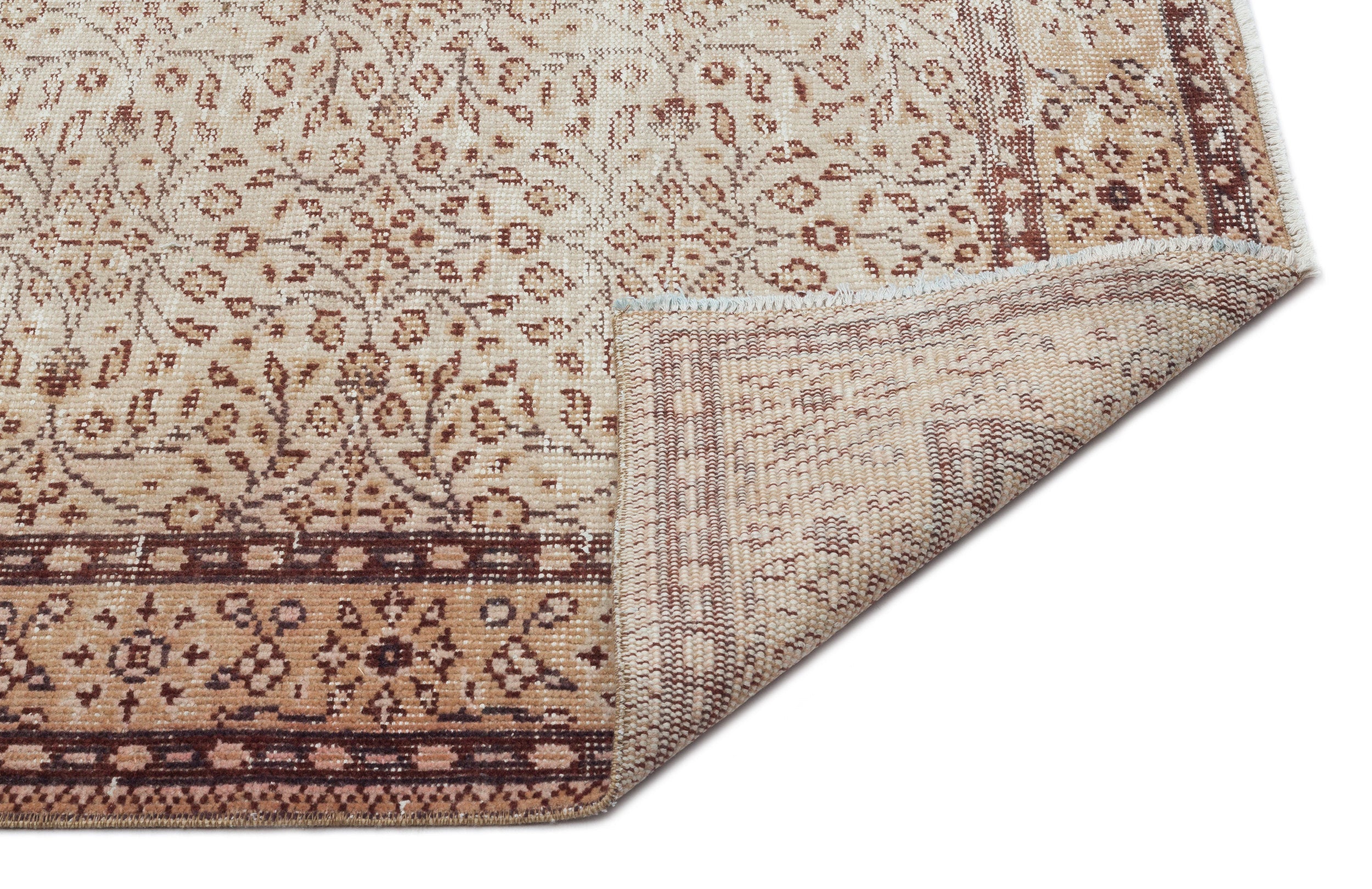 Atina Brown Vintage Wool Handmade Area Rug 5'3" x 8'7"