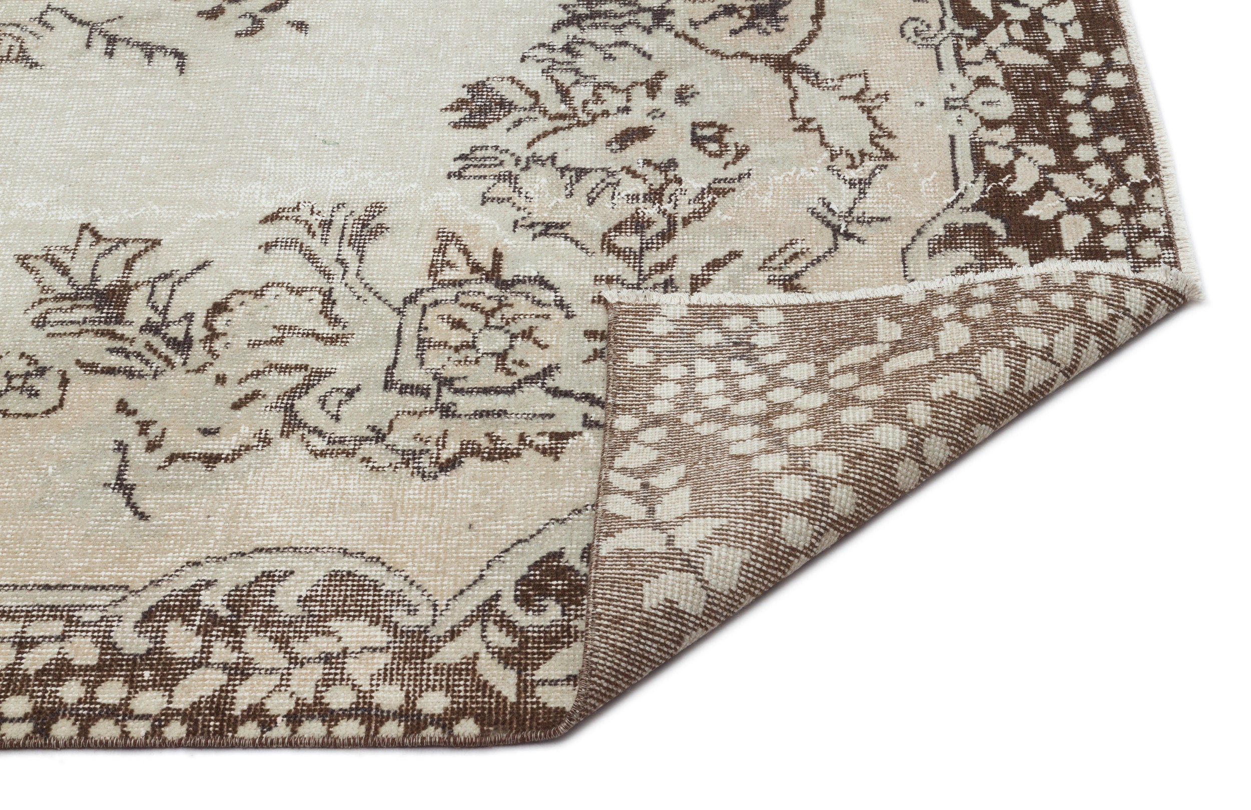 Atina Beige Vintage Wool Handmade Area Rug 6'2" x 9'3"