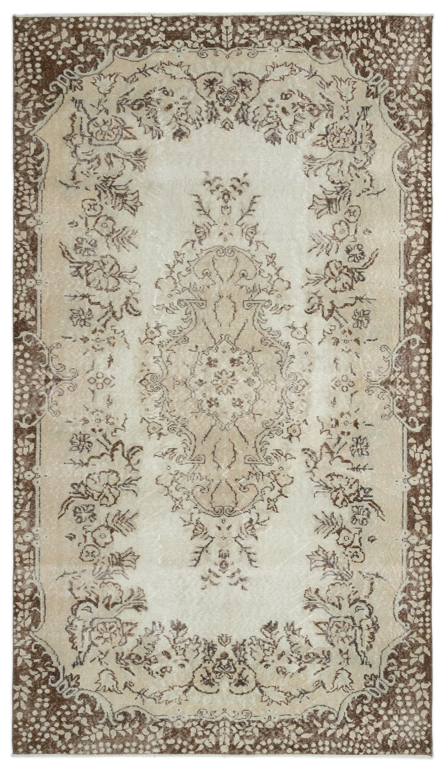 Atina Beige Vintage Wool Handmade Area Rug 6'2" x 9'3"