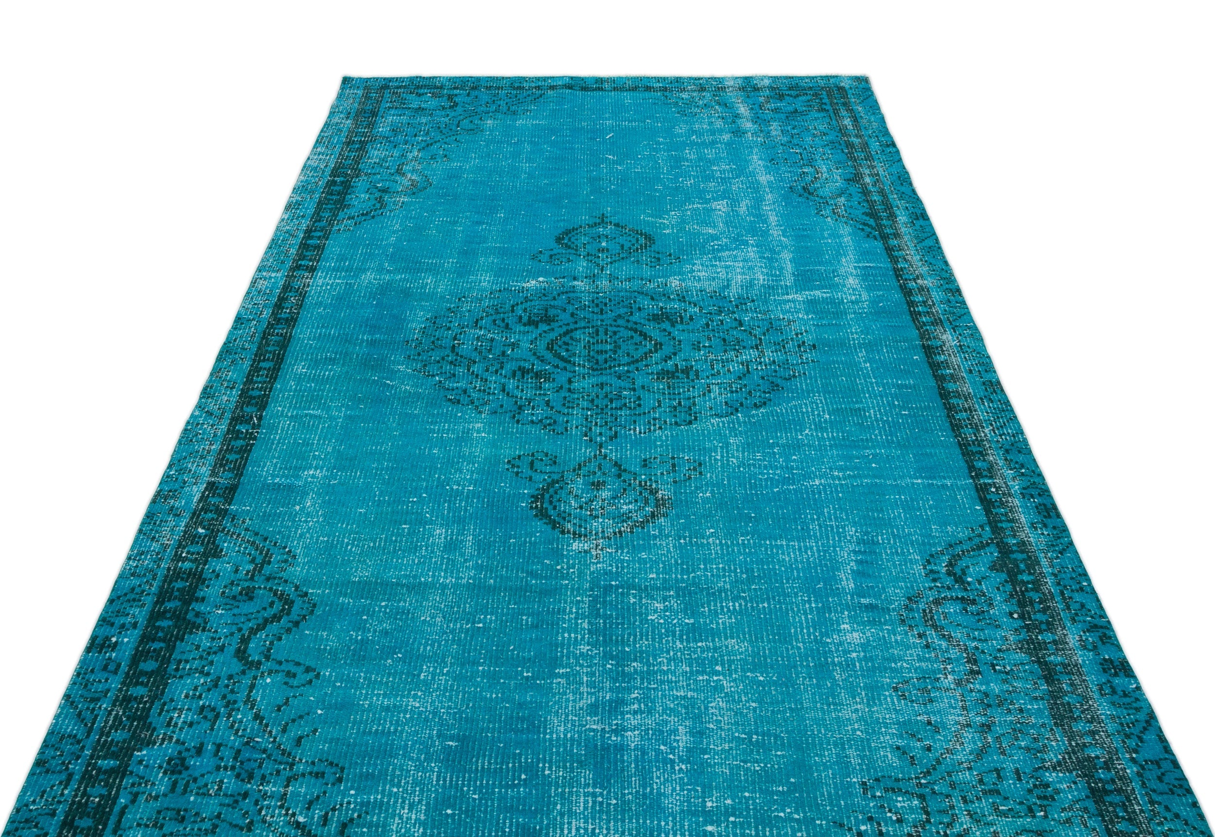 Atina Turquoise Vintage Wool Handmade Area Rug 4'10" x 8'6"