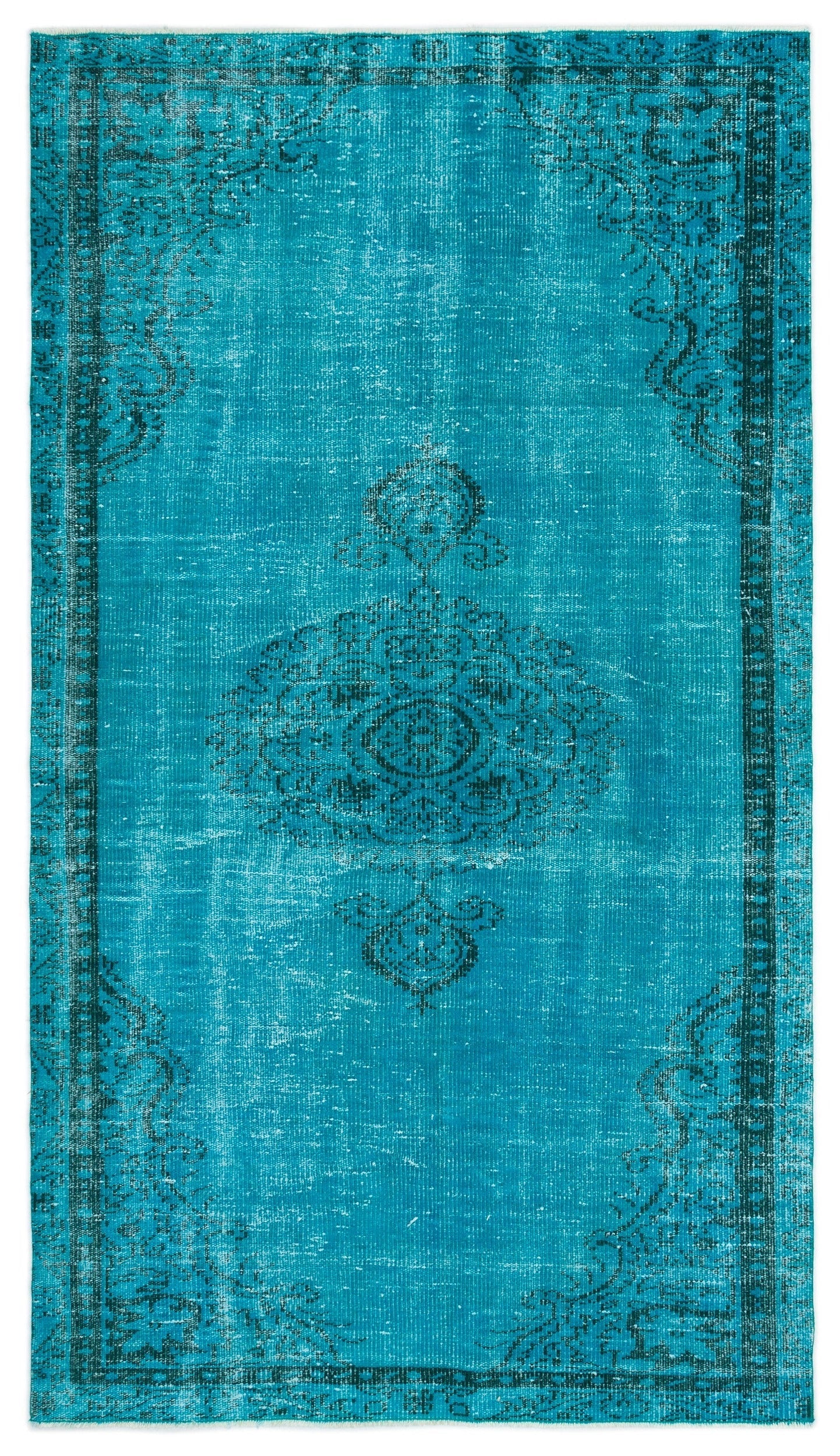 Atina Turquoise Vintage Wool Handmade Area Rug 4'10" x 8'6"