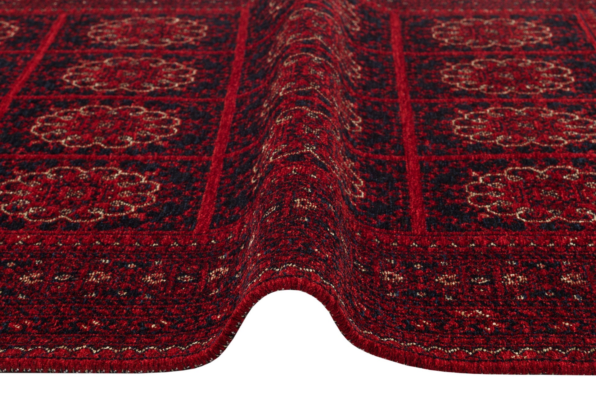 Afghan Washable Carpet - Red Non Slip Rug with Antibacterial Patterned Pile