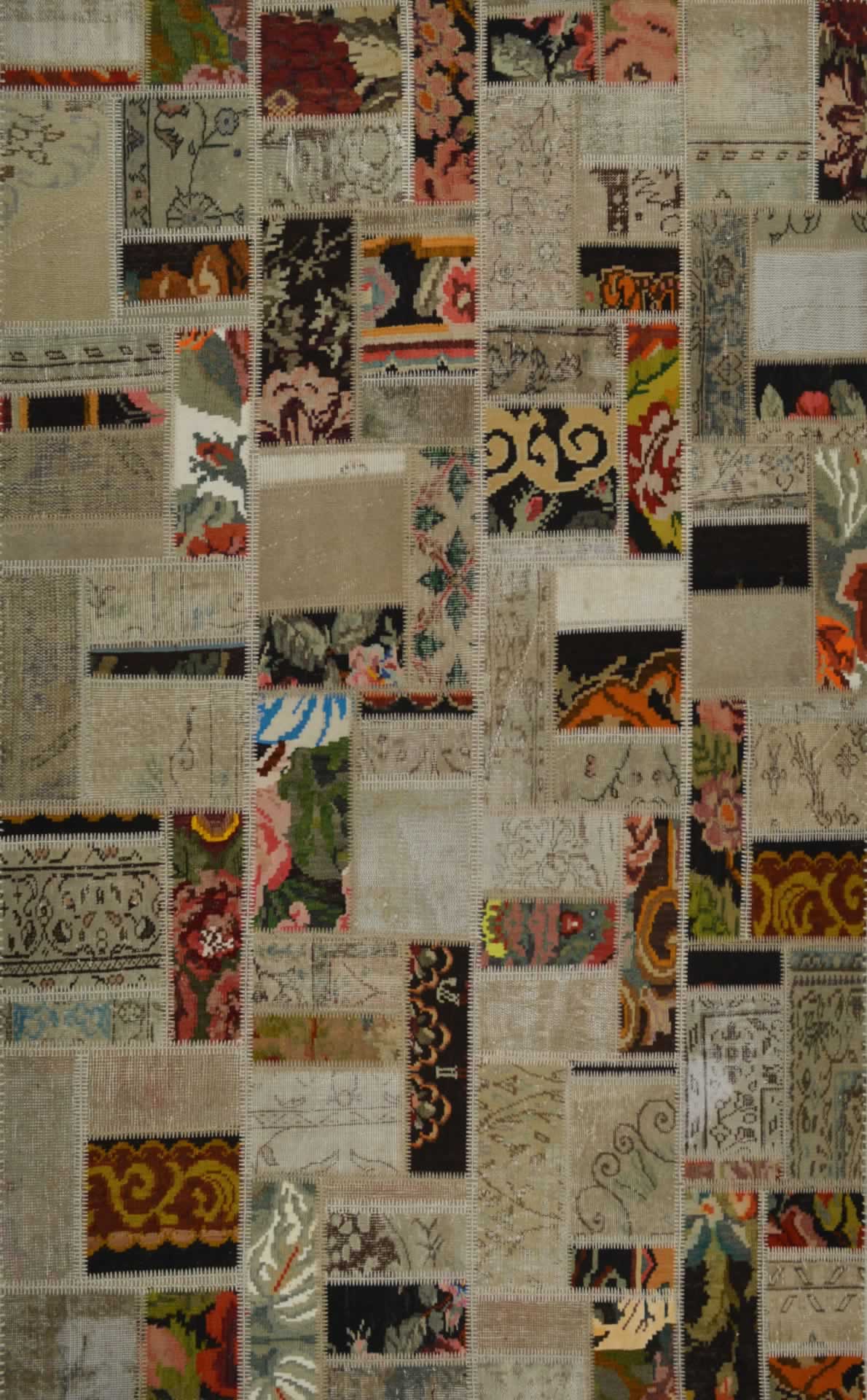Patchwork Wool Rug – Handmade Beige Area Rug | Flatweave Cotton Wool Carpet
