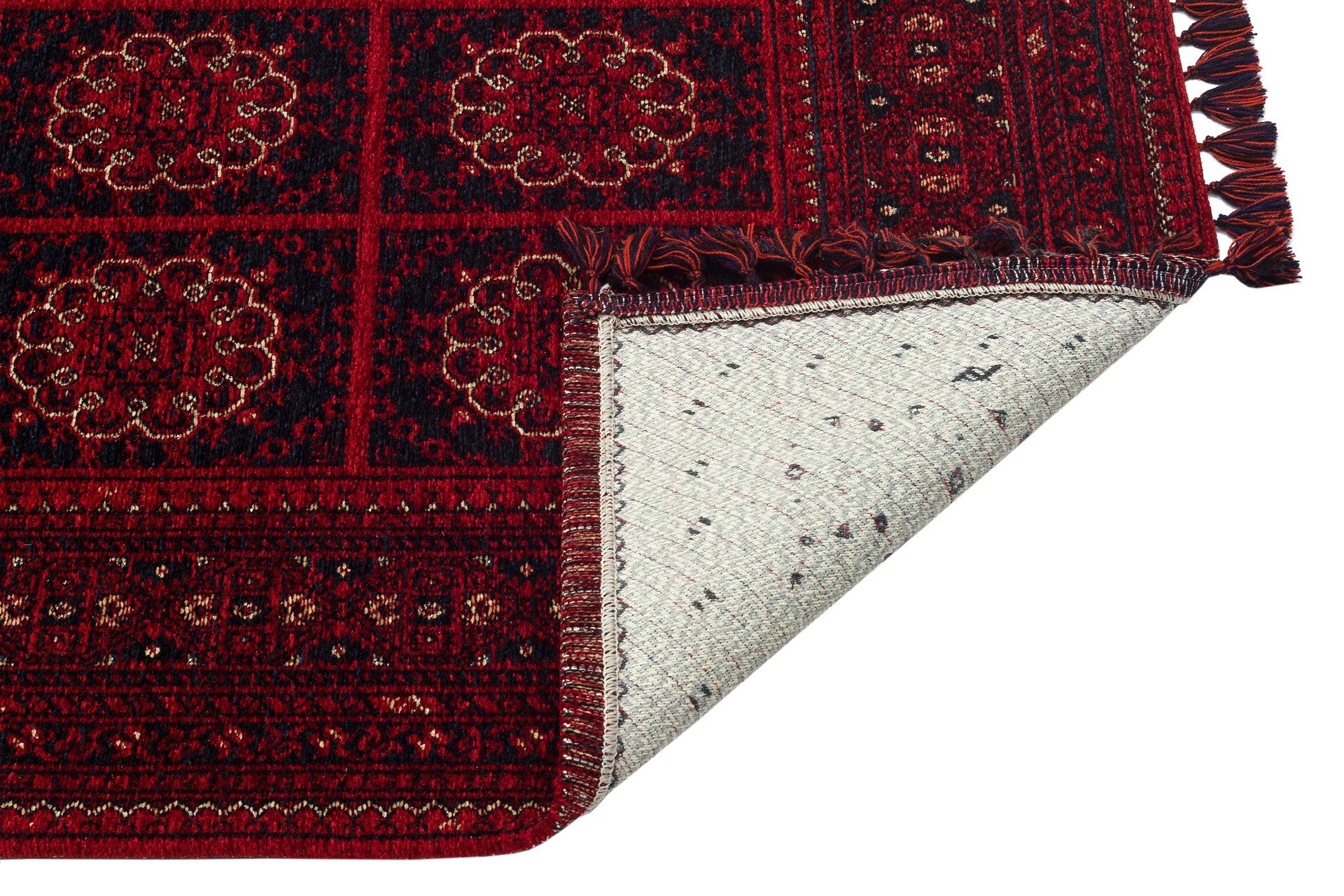 Afghan Washable Carpet - Red Non Slip Rug with Antibacterial Patterned Pile