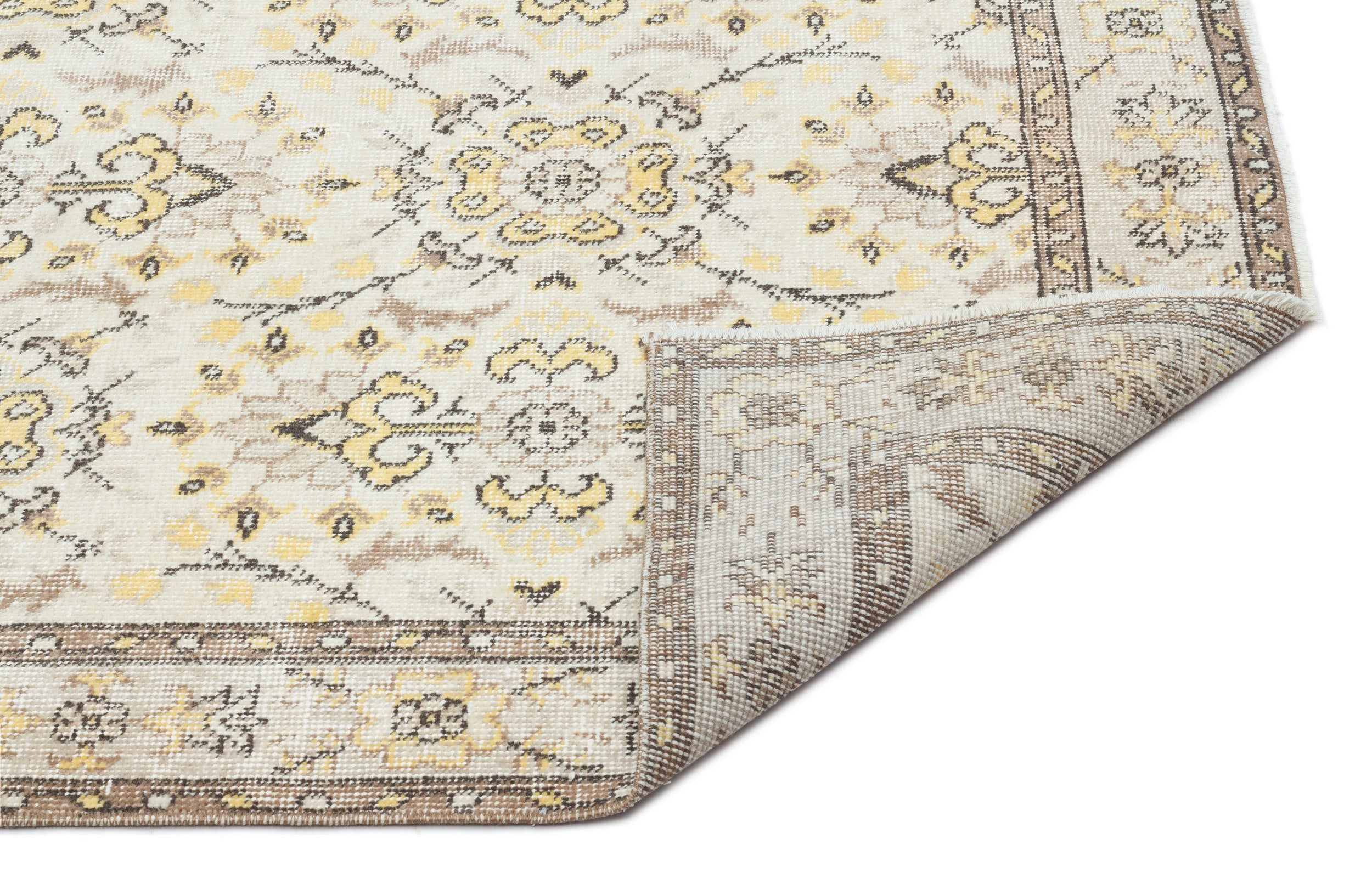 Atina Beige Vintage Wool Handmade Area Rug 3'10" x 7'0"