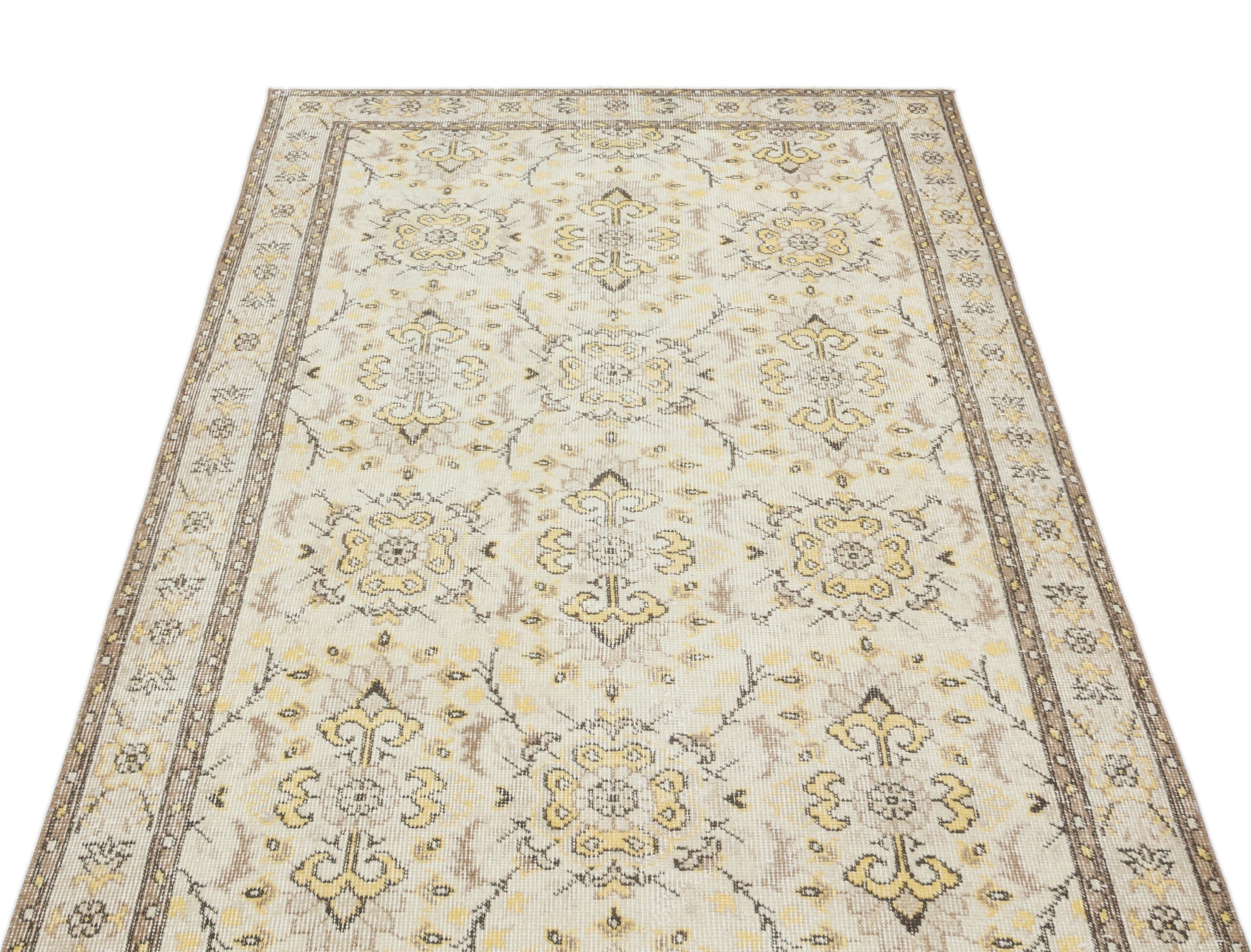 Atina Beige Vintage Wool Handmade Area Rug 3'10" x 7'0"