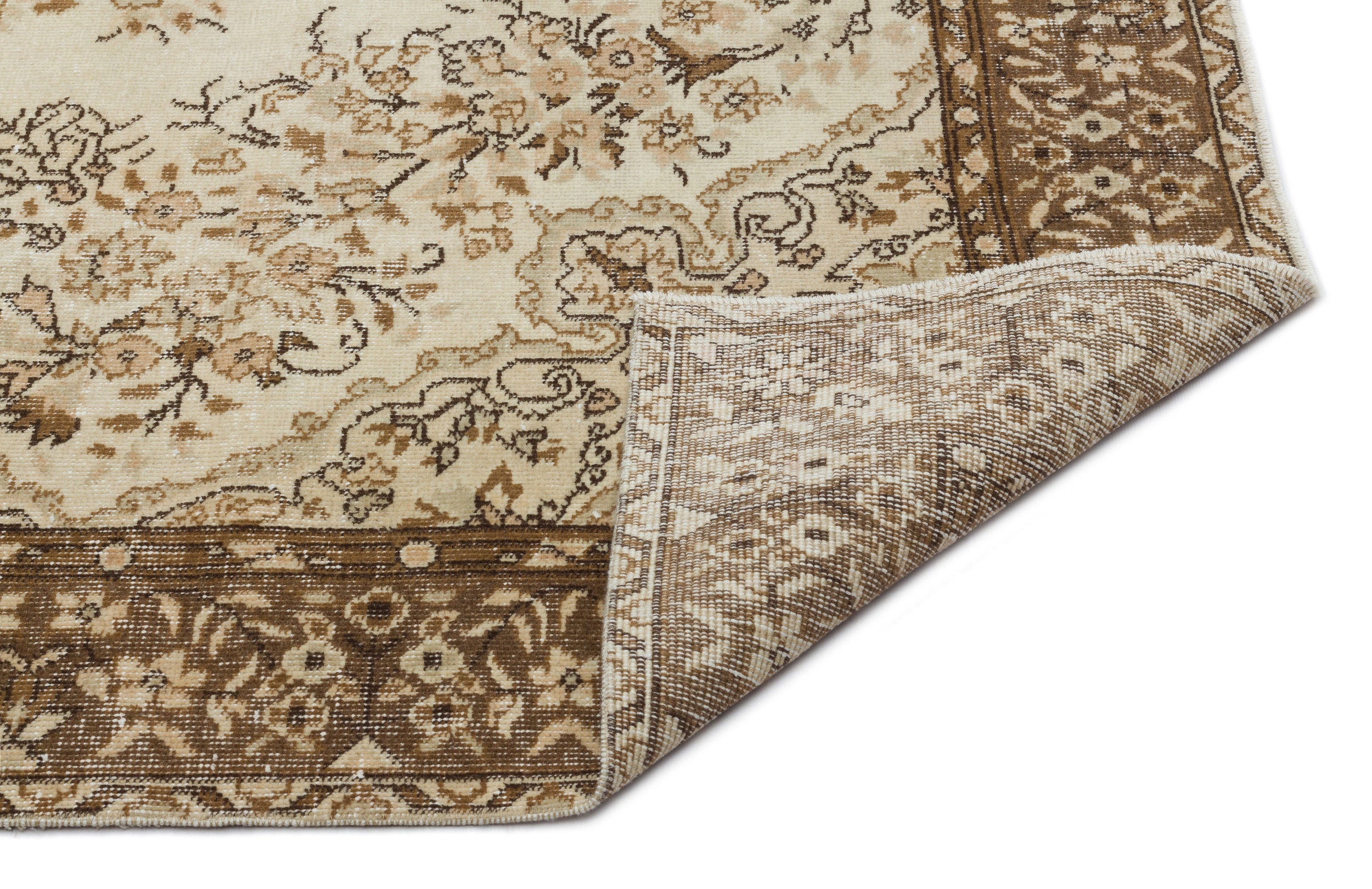 Atina Beige Vintage Wool Handmade Area Rug 6'8" x 10'6"