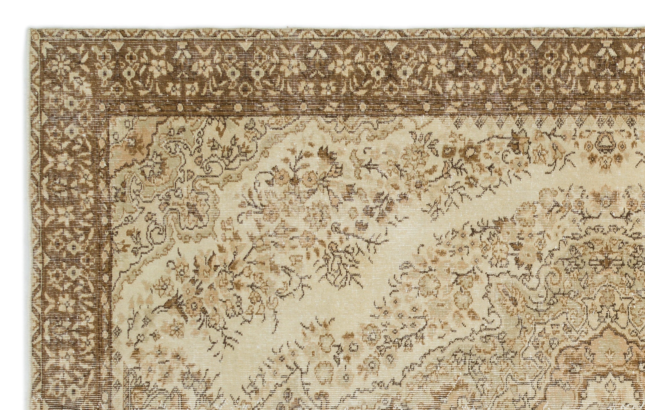Atina Beige Vintage Wool Handmade Area Rug 6'8" x 10'6"